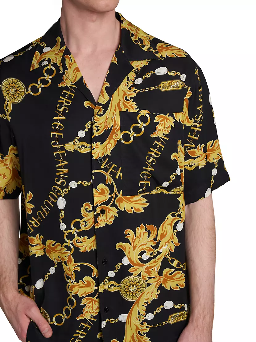 Versace Gold Pattern Black Hawaiian Shirt, Short - LIMITED EDITION