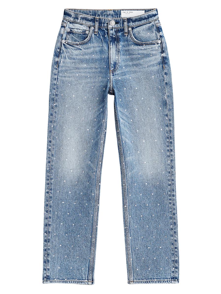 rag & bone Harlow Jeweled Mid-Rise Straight Ankle Jeans