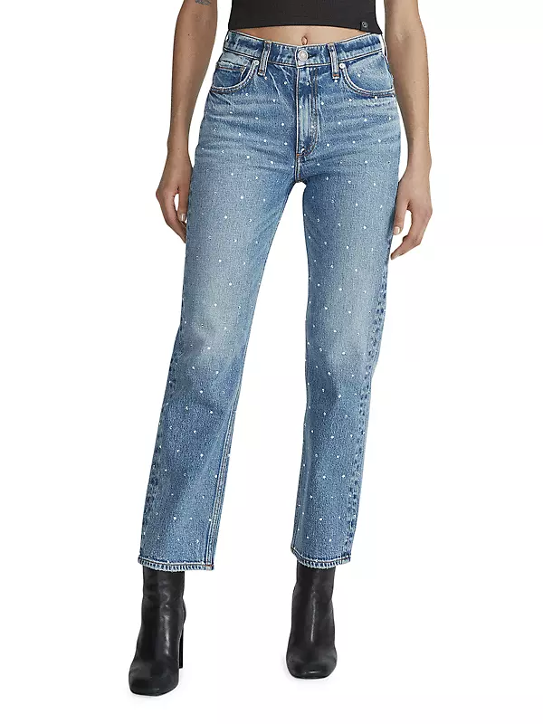 Lauren Ralph Lauren Womens Embellished Mid Rise Ankle Jeans Blue 4 at   Women's Jeans store