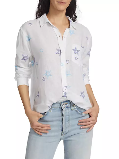 | Star-Print Charli Linen-Blend Shirt Saks Fifth Shop Avenue Rails