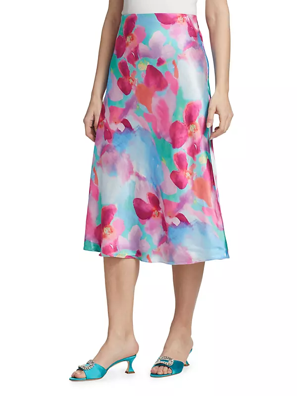 Shop Rails Anya Floral Satin Midi-Skirt | Saks Fifth Avenue