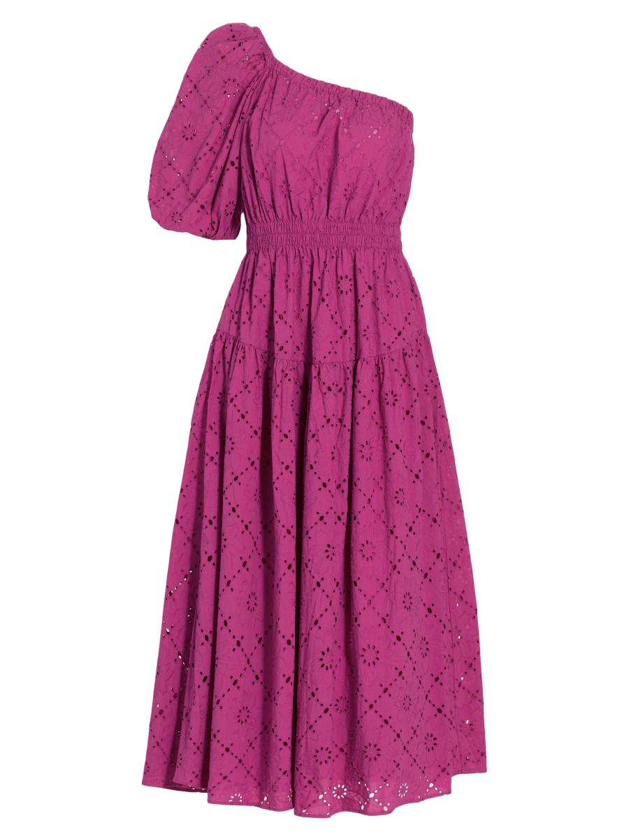 Kivari Anise One-Shoulder Eyelet Midi Dress | Saks Fifth Avenue