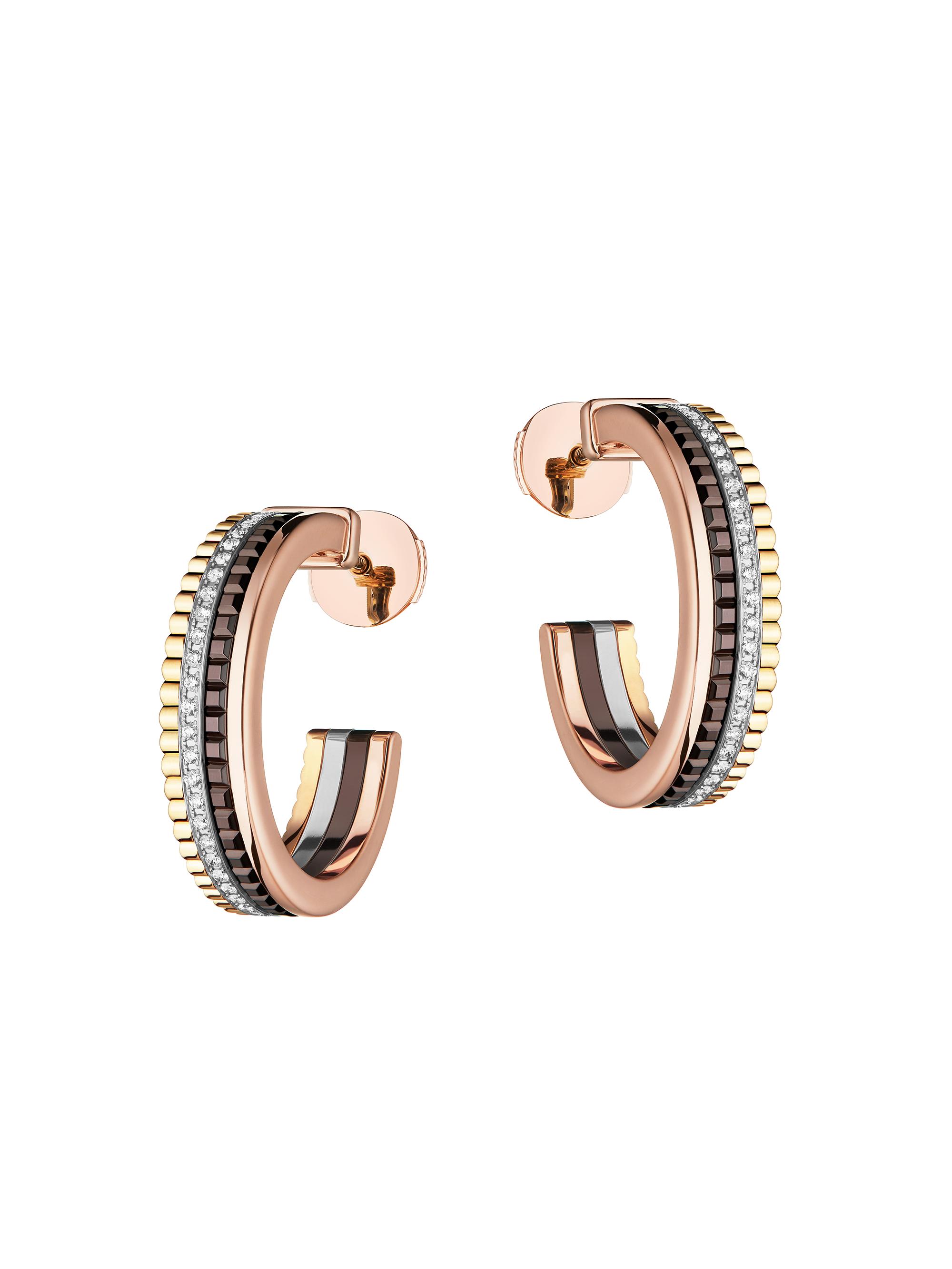 Boucheron Women's Quatre Classique Tri-Tone 18K Gold & 0.28 TCW Diamond Hoop Earrings - Rose Gold