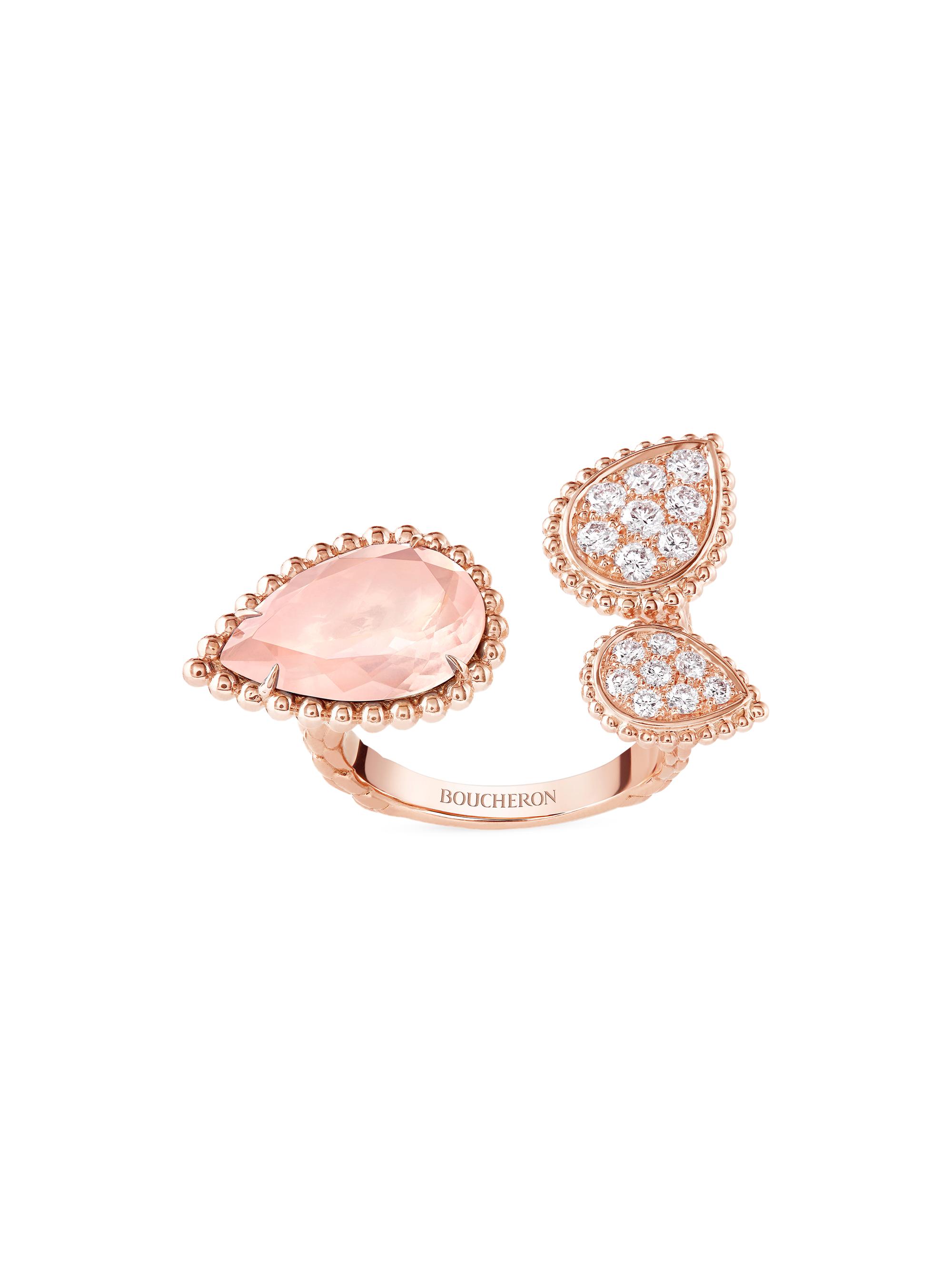 Boucheron Women's Serpent Bohème 18K Rose Gold, Pink Quartz & 0.49 TCW Diamond Cuff Ring - Rose Gold