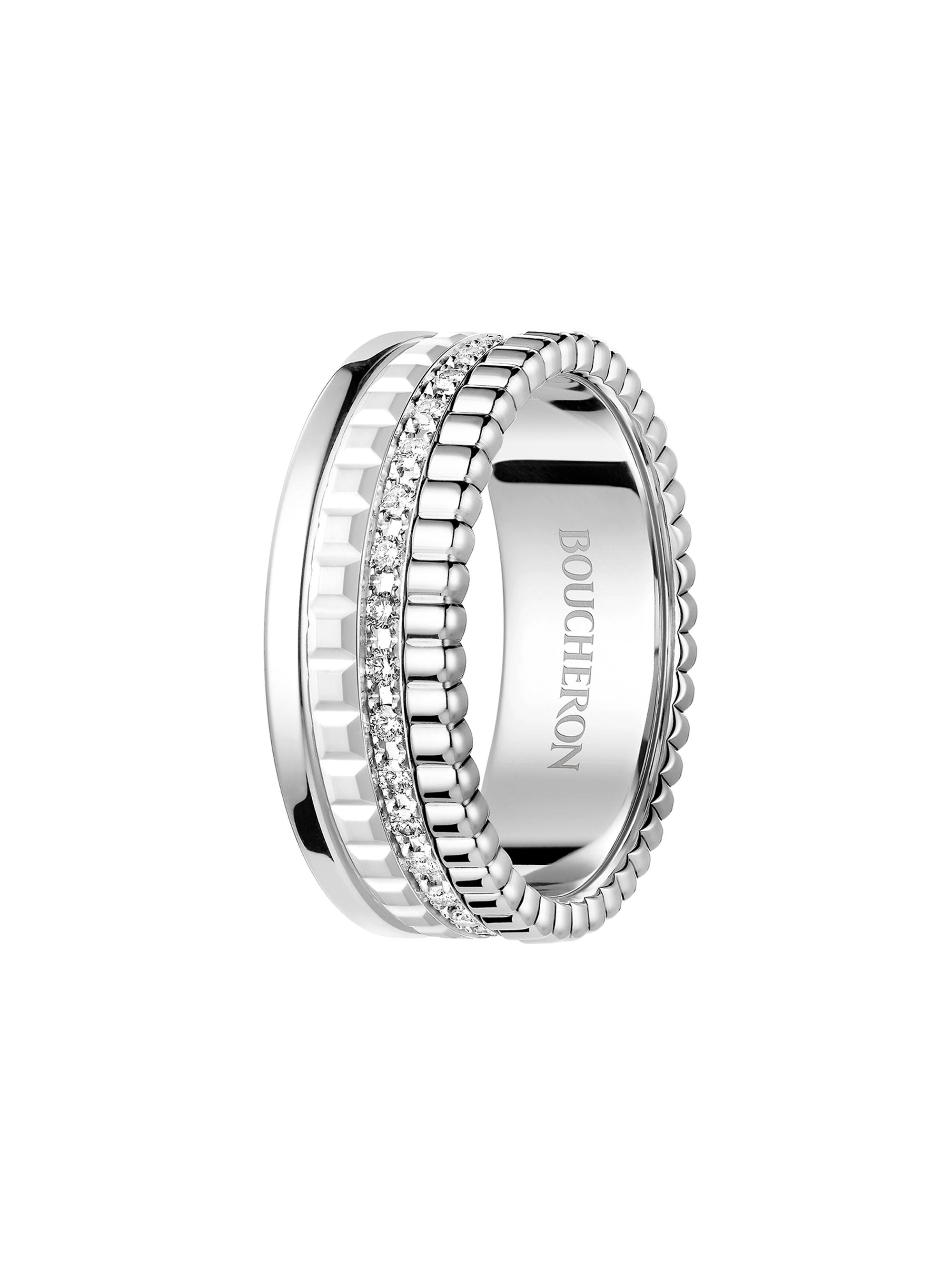 Boucheron Women's Quatre White Edition 18K White Gold, HyCeram & 0.26 TCW Diamond Ring - White Gold