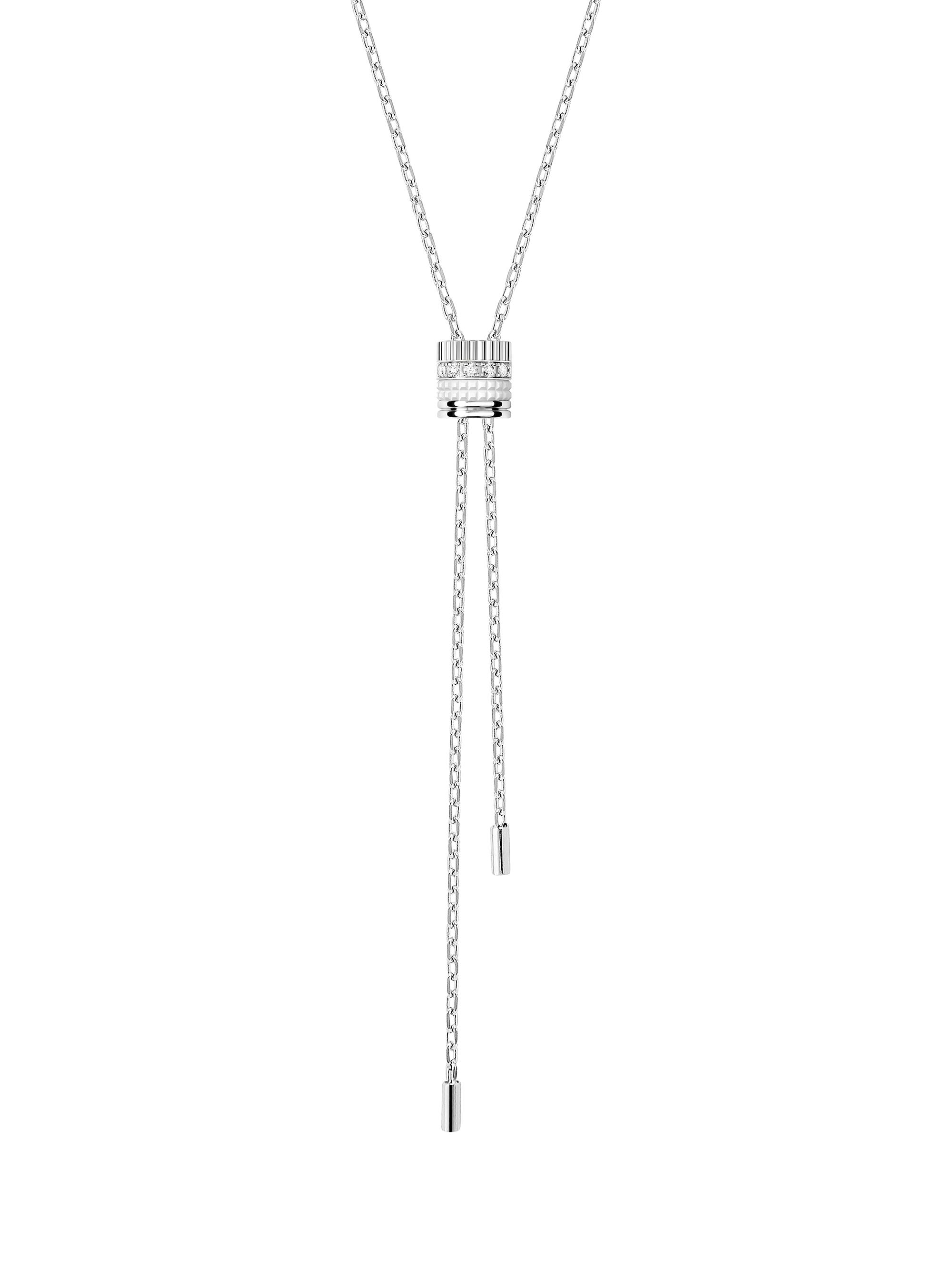 Boucheron Women's Quatre White Edition 18K White Gold, 0.18 TCW Diamond & HyCeram Bolo Necklace - White Gold