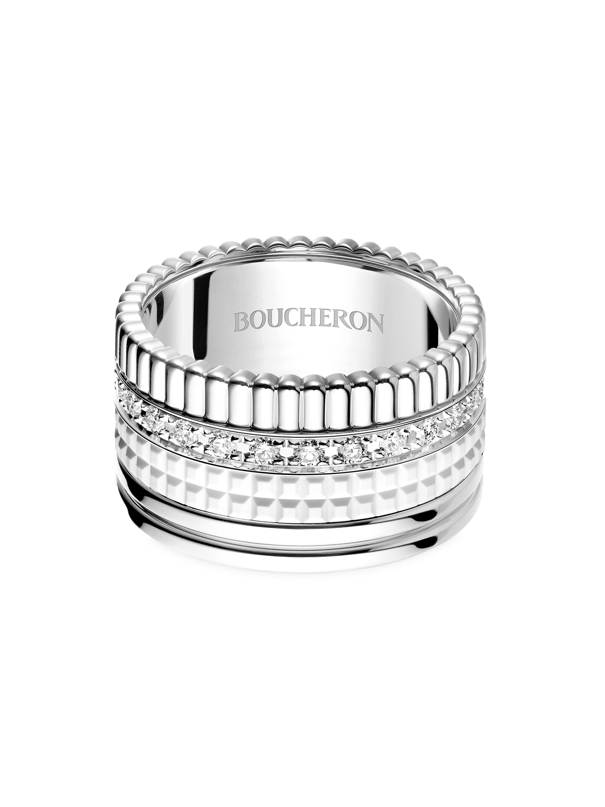 Boucheron Women's Quatre White Edition 18K White Gold, HyCeram & 0.52 TCW Diamond Ring - White Gold
