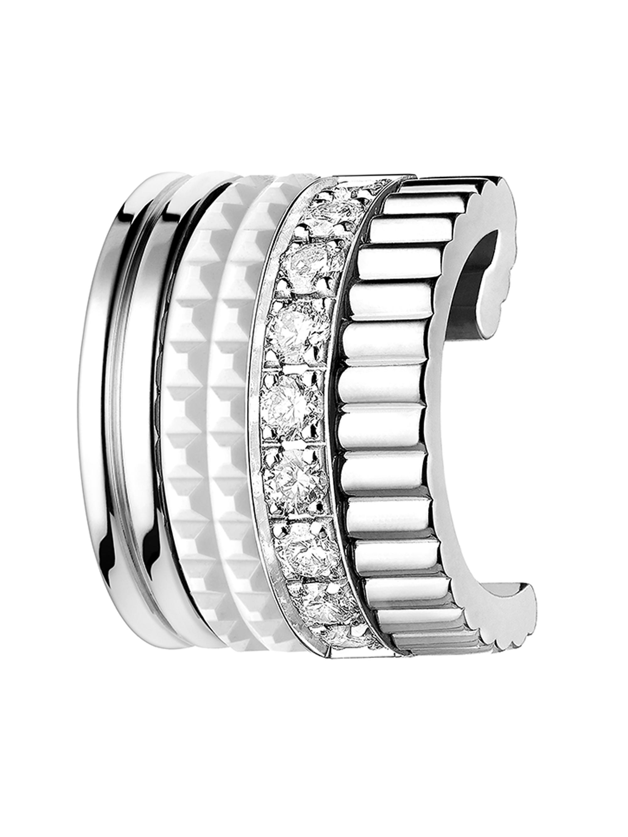 Boucheron Women's Quatre White Edition 18K White Gold, HyCeram & 0.13 TCW Diamond Single Ear Clip - White Gold
