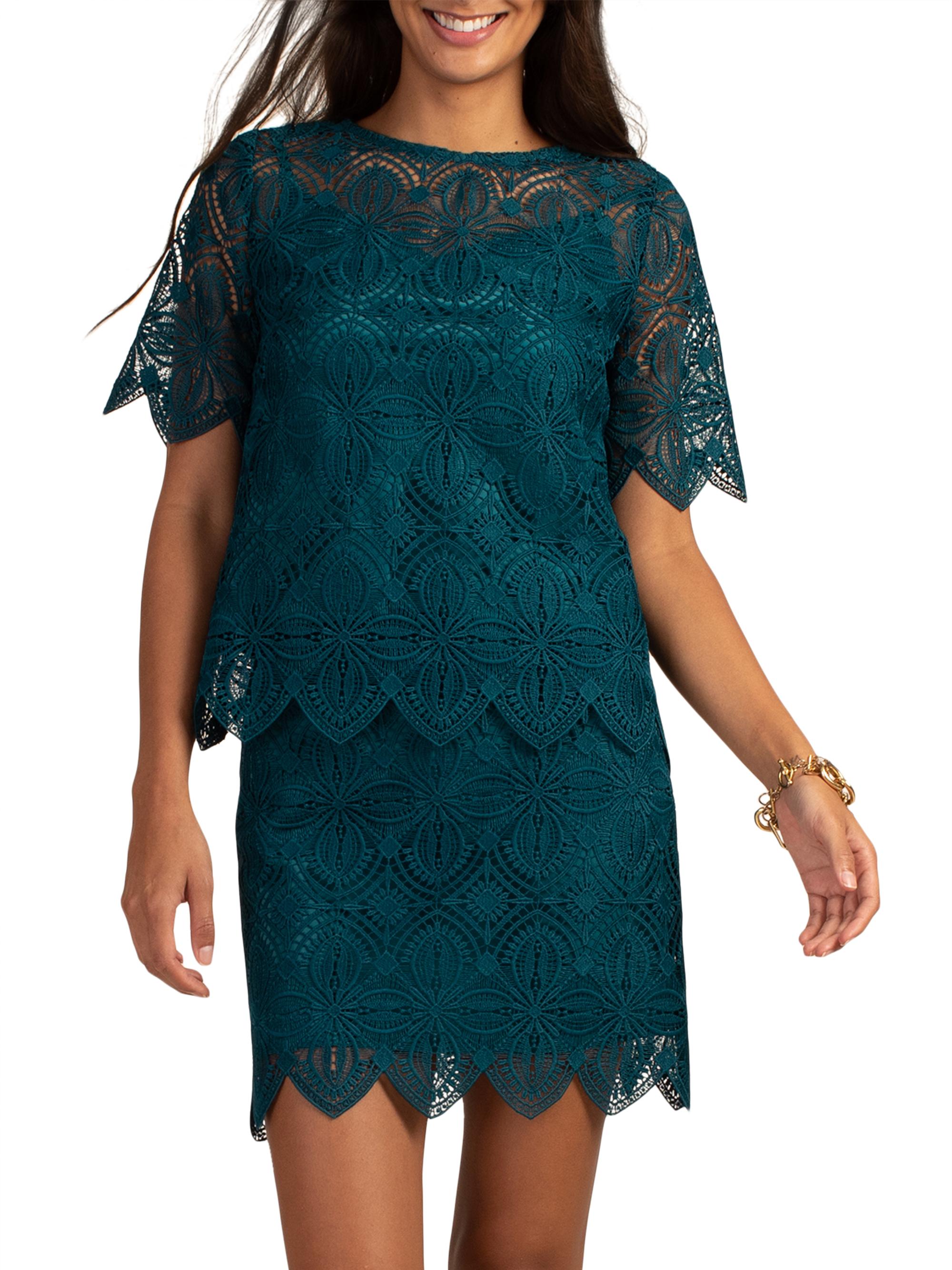 Trina Turk Women's Khalida Short-Sleeve Lace Top - Pool Teal