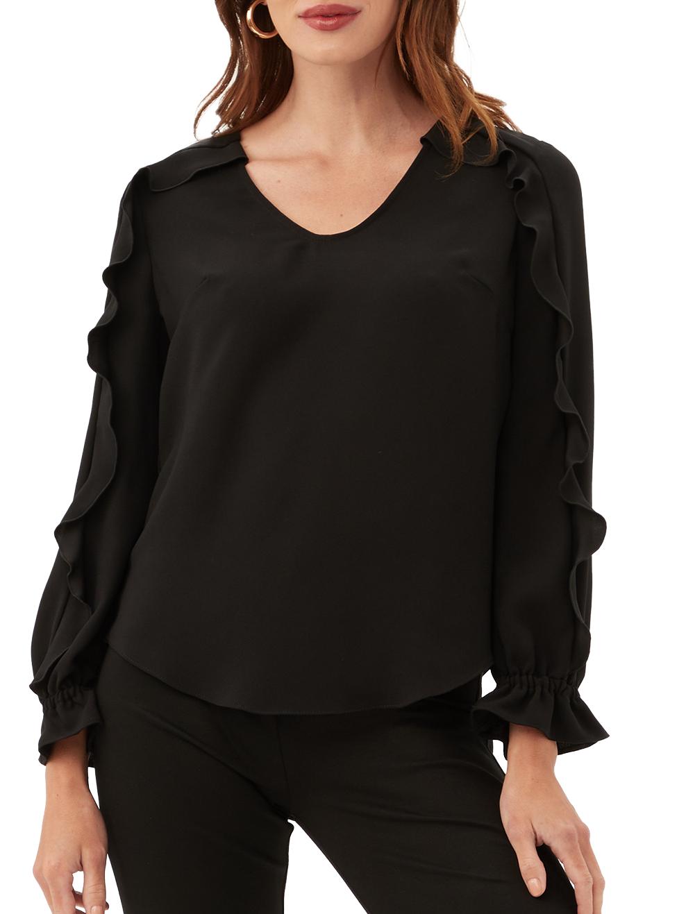 Trina Turk Women's Owl Ruffled Long-Sleeve Blouse - Black