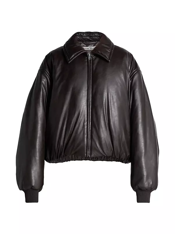 Leather biker jacket with mini monogram print