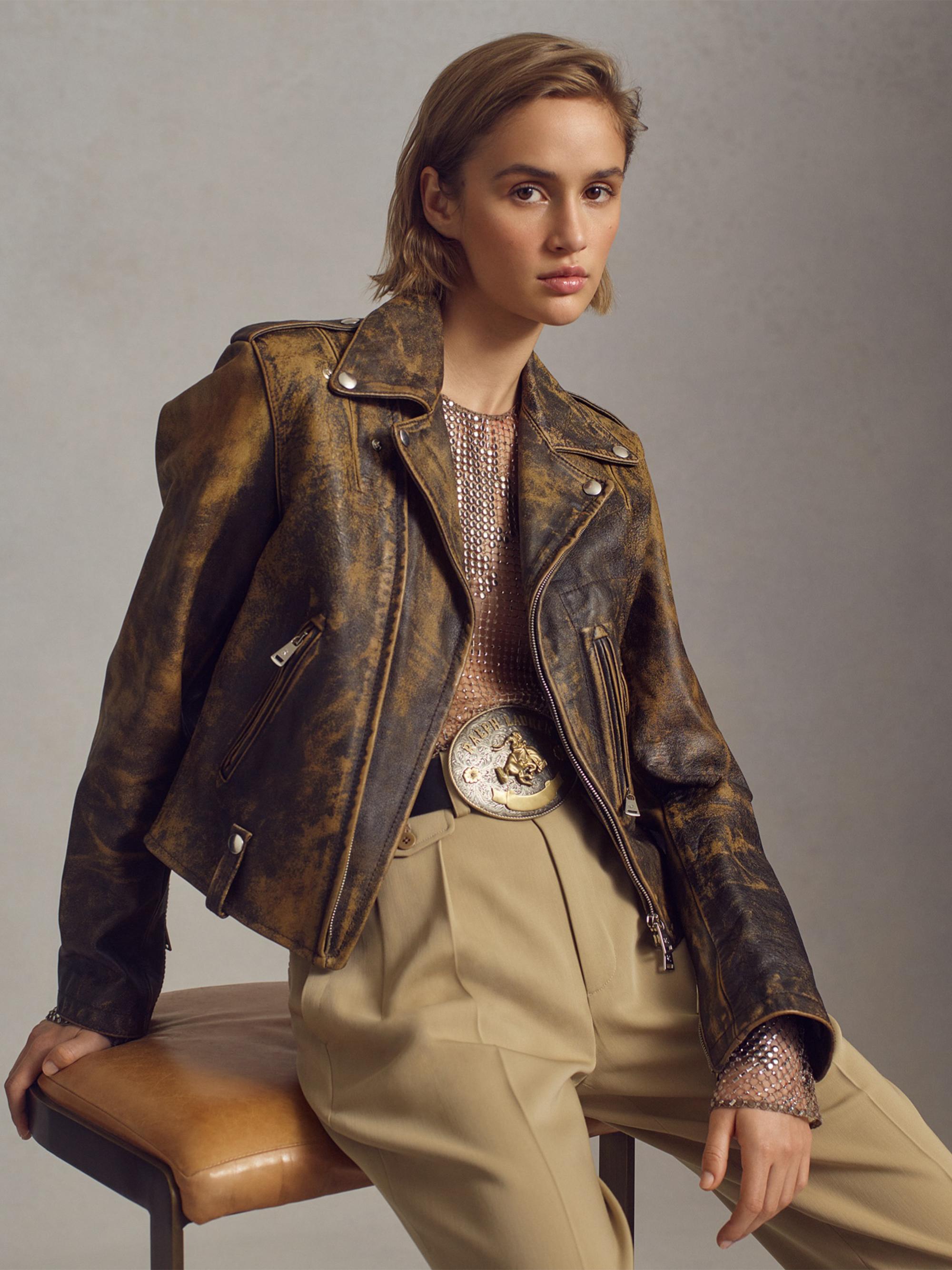 Shop Ralph Lauren Collection Zip-Front Calf Leather Jacket | Saks 