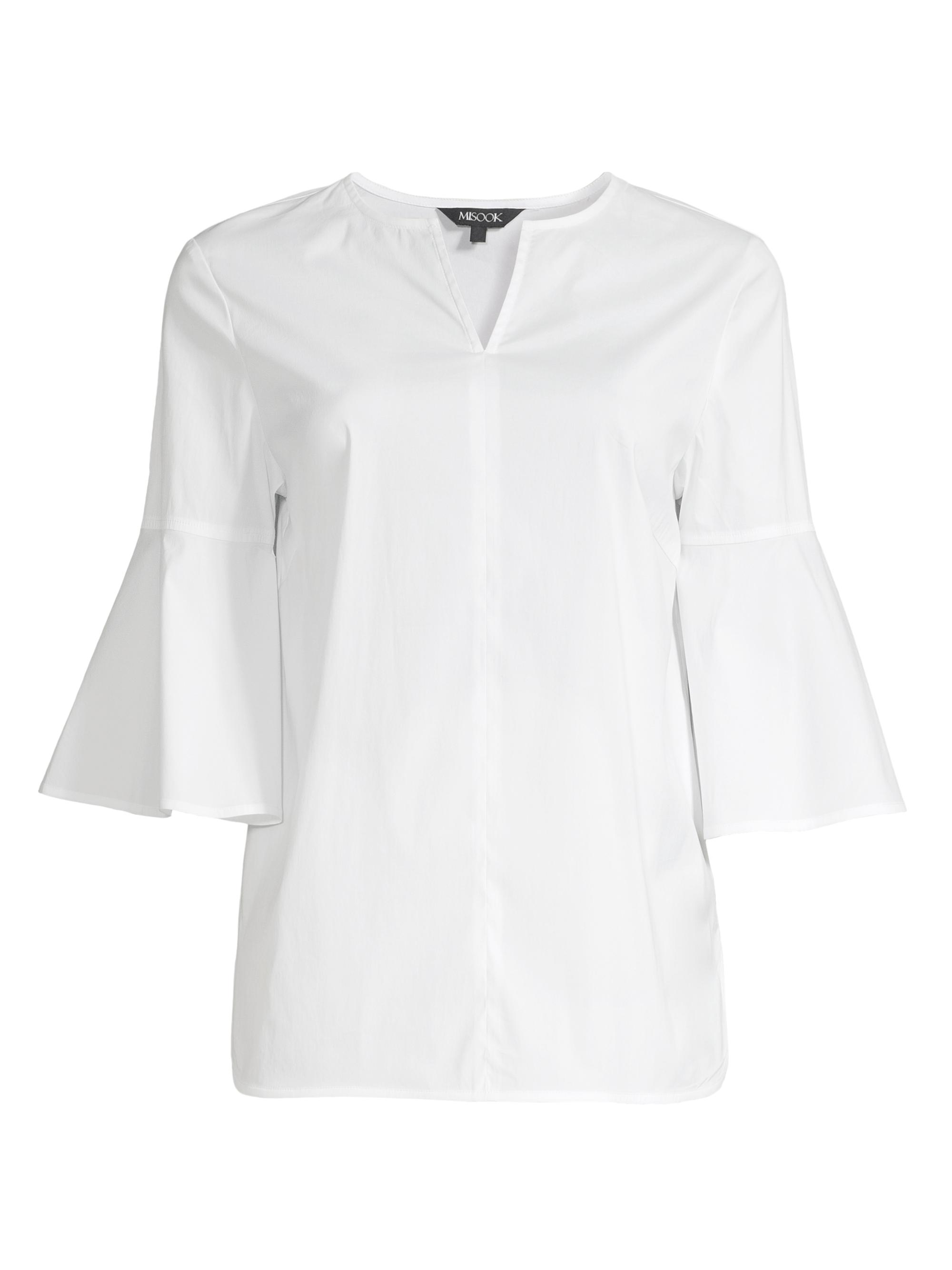 Misook Women's Poplin Flare-Sleeve Blouse - White