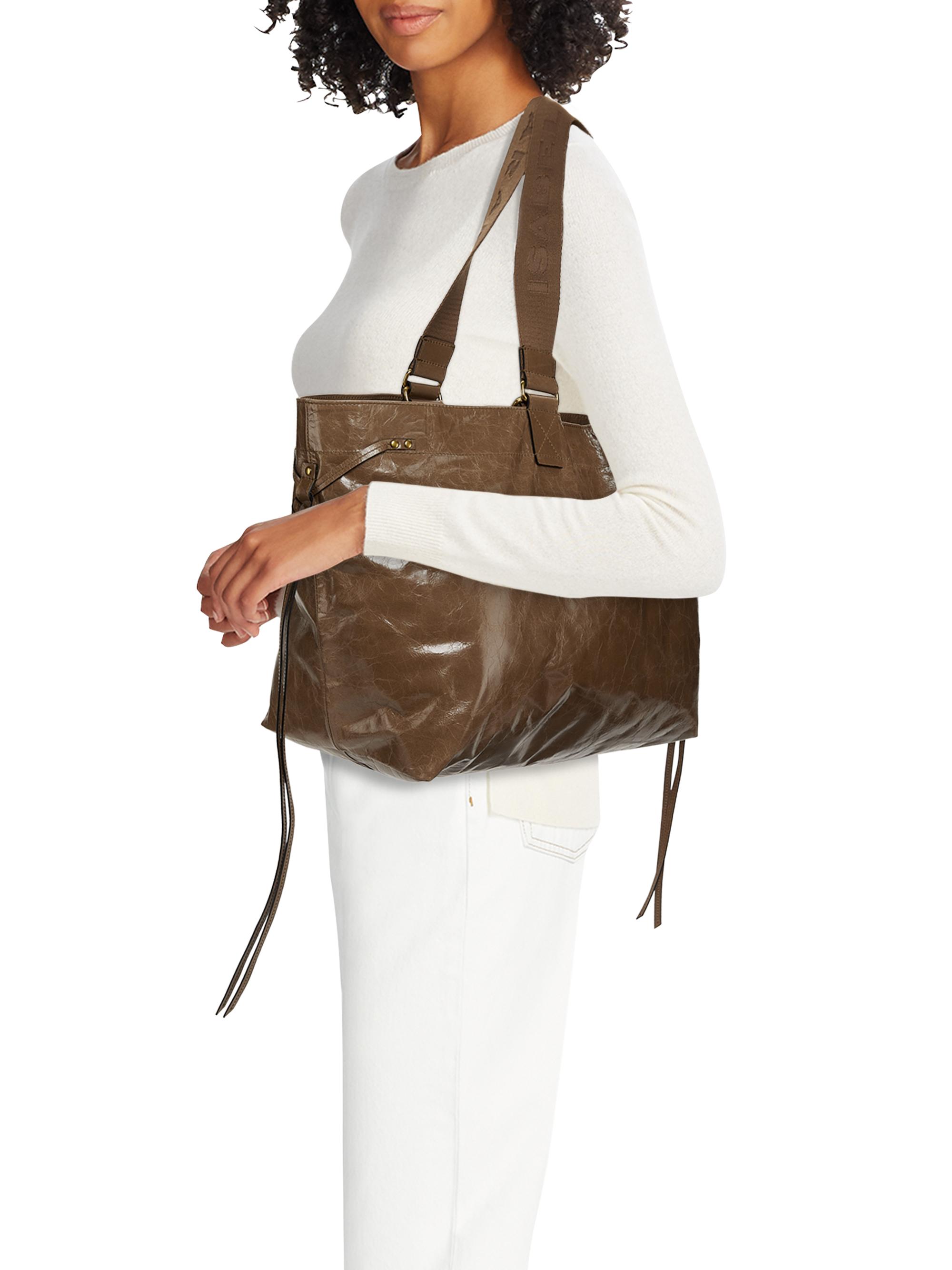 Isabel Marant Women's Wardy Patent Leather Tote Bag - Dark Khaki - back view in Dark khaki