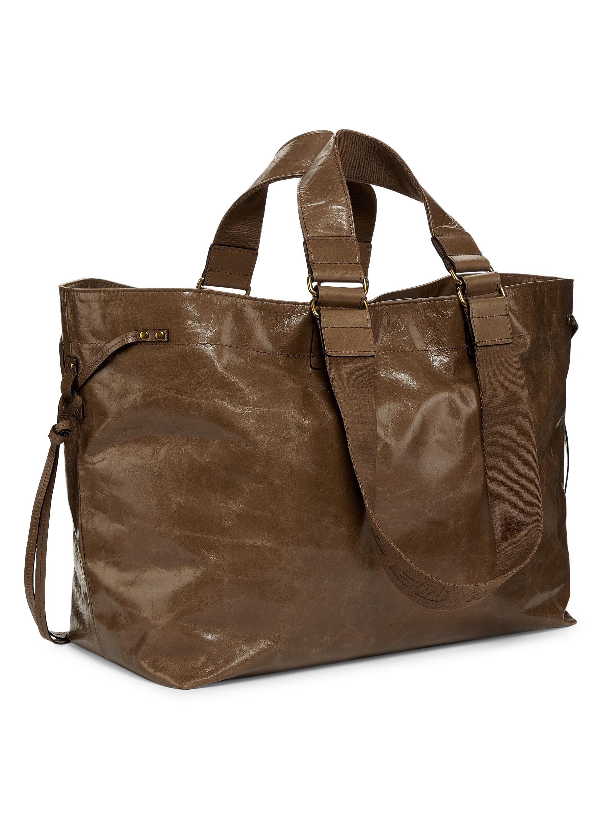 Isabel Marant Women's Wardy Patent Leather Tote Bag - Dark Khaki - detail view in Dark khaki
