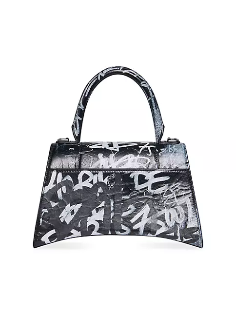 Hourglass Xs Graffiti-Print Leather Bag By Balenciaga
