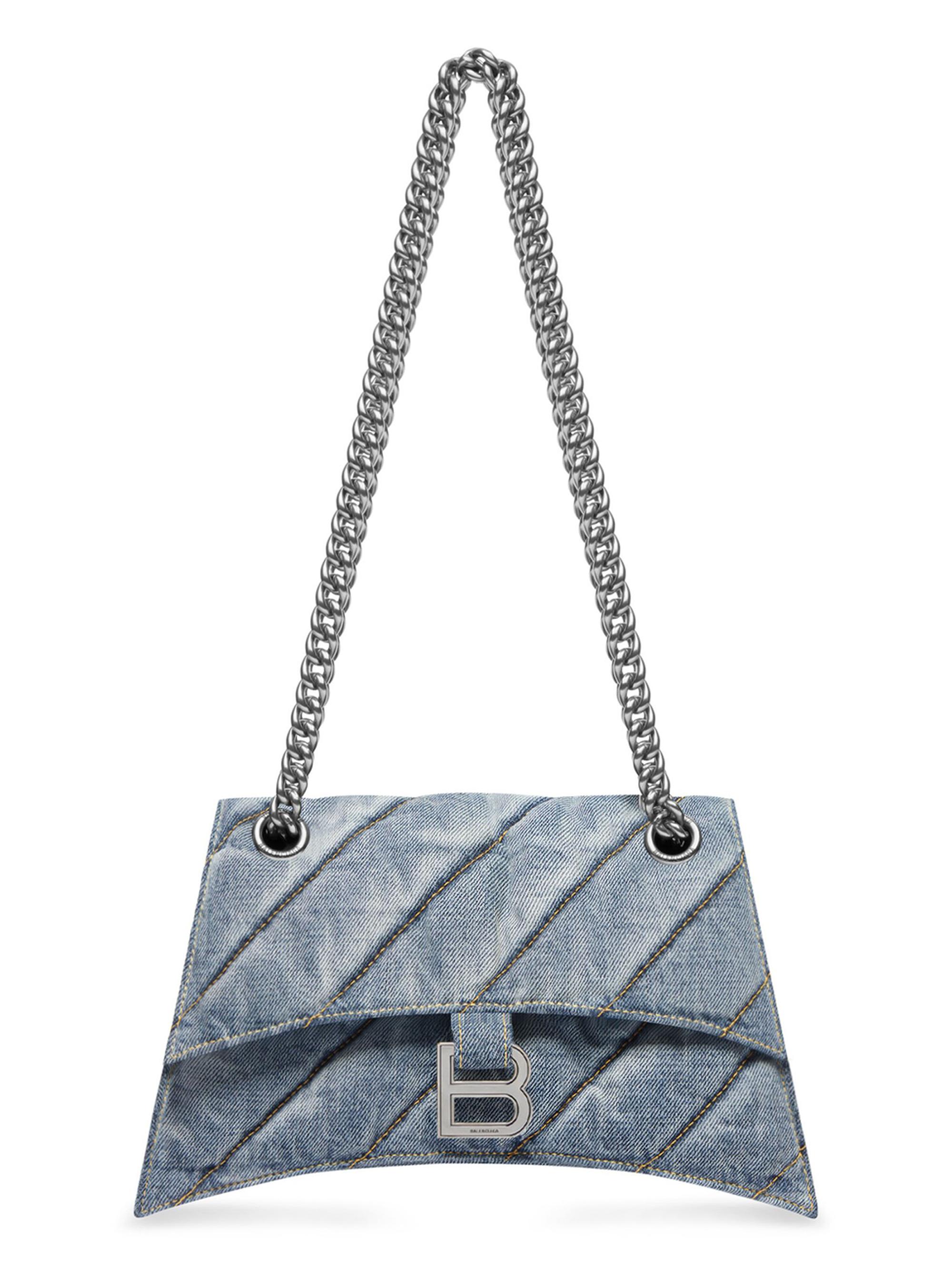Balenciaga Women's Crush  Chain Bag Quilted Denim - Blue
