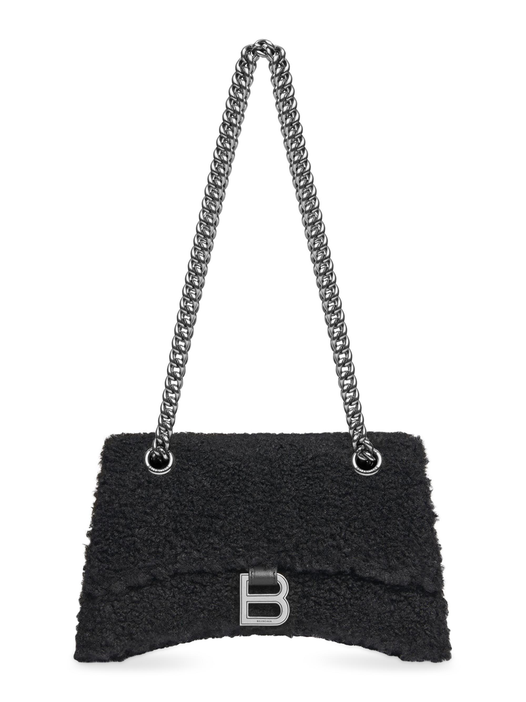 Balenciaga Women's Crush  Chain Bag Fake Shearling - Black