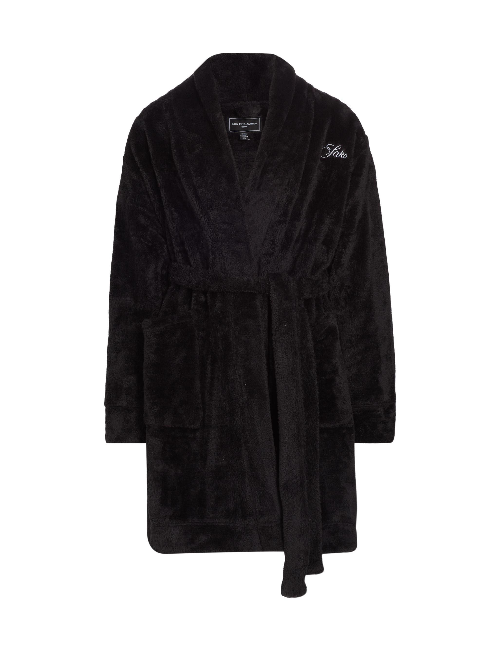 Saks Fifth Avenue Men's COLLECTION Plush Embroidered-Logo Robe - Moonless Night