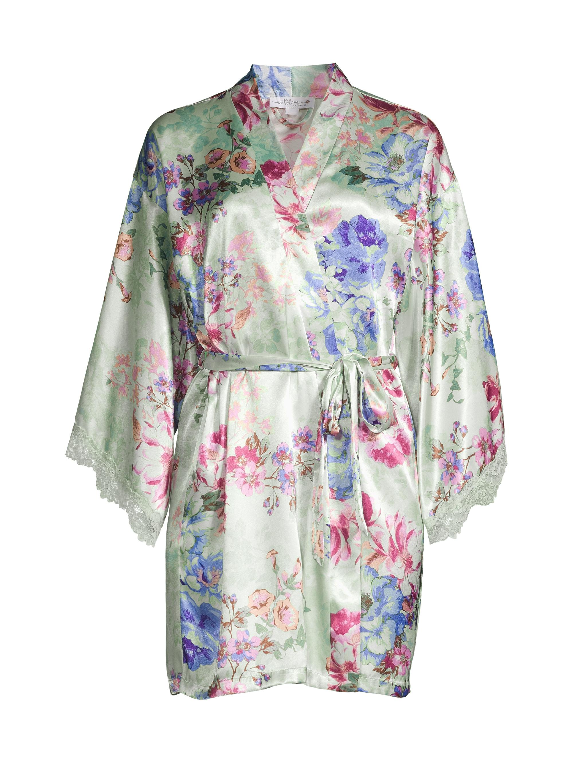 In Bloom Women's Madelyn Floral Satin & Lace Robe - Tea Green