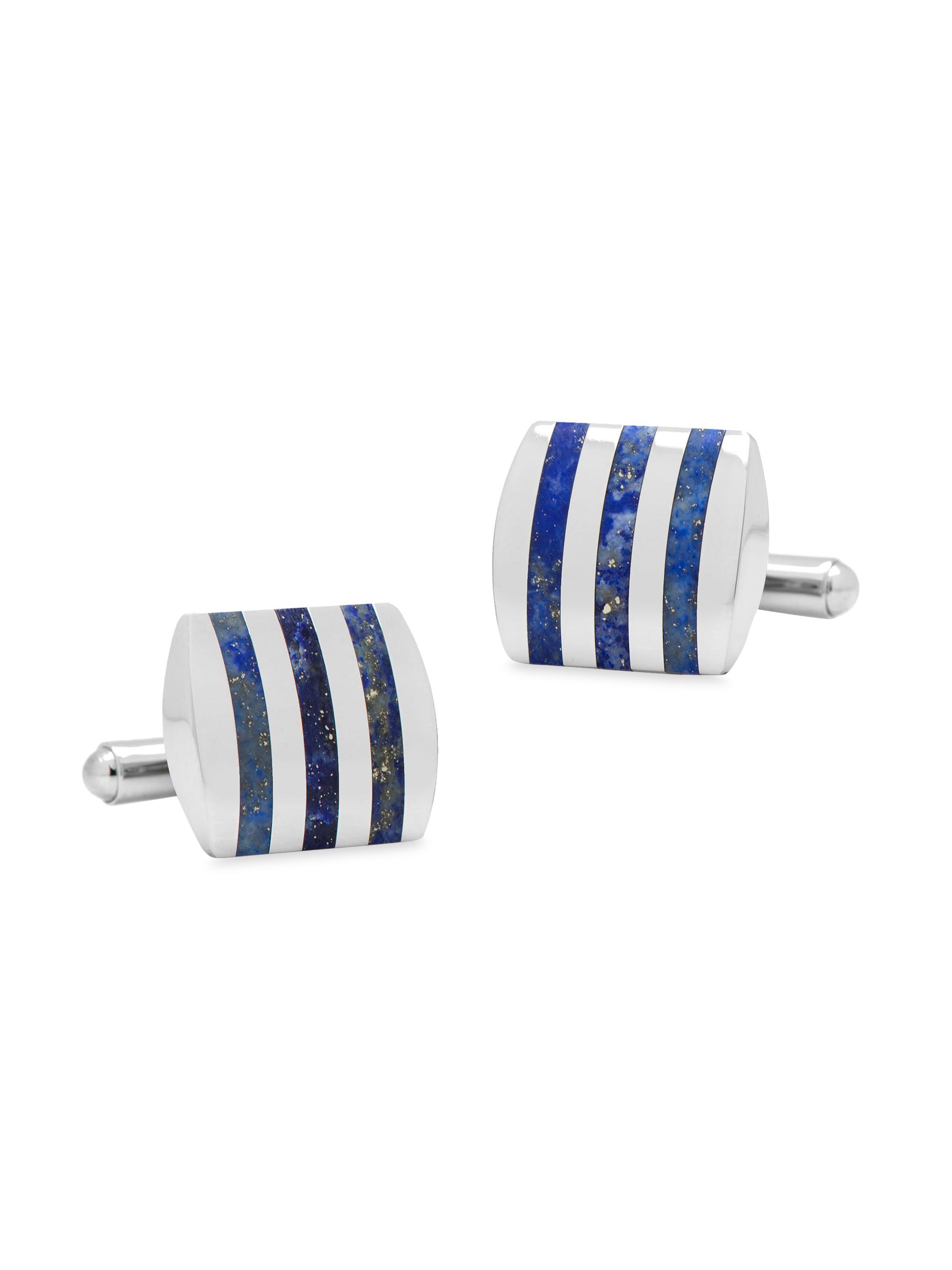 Cufflinks, Inc. Men's Striped Stainless Steel & Lapis Cufflinks - Blue