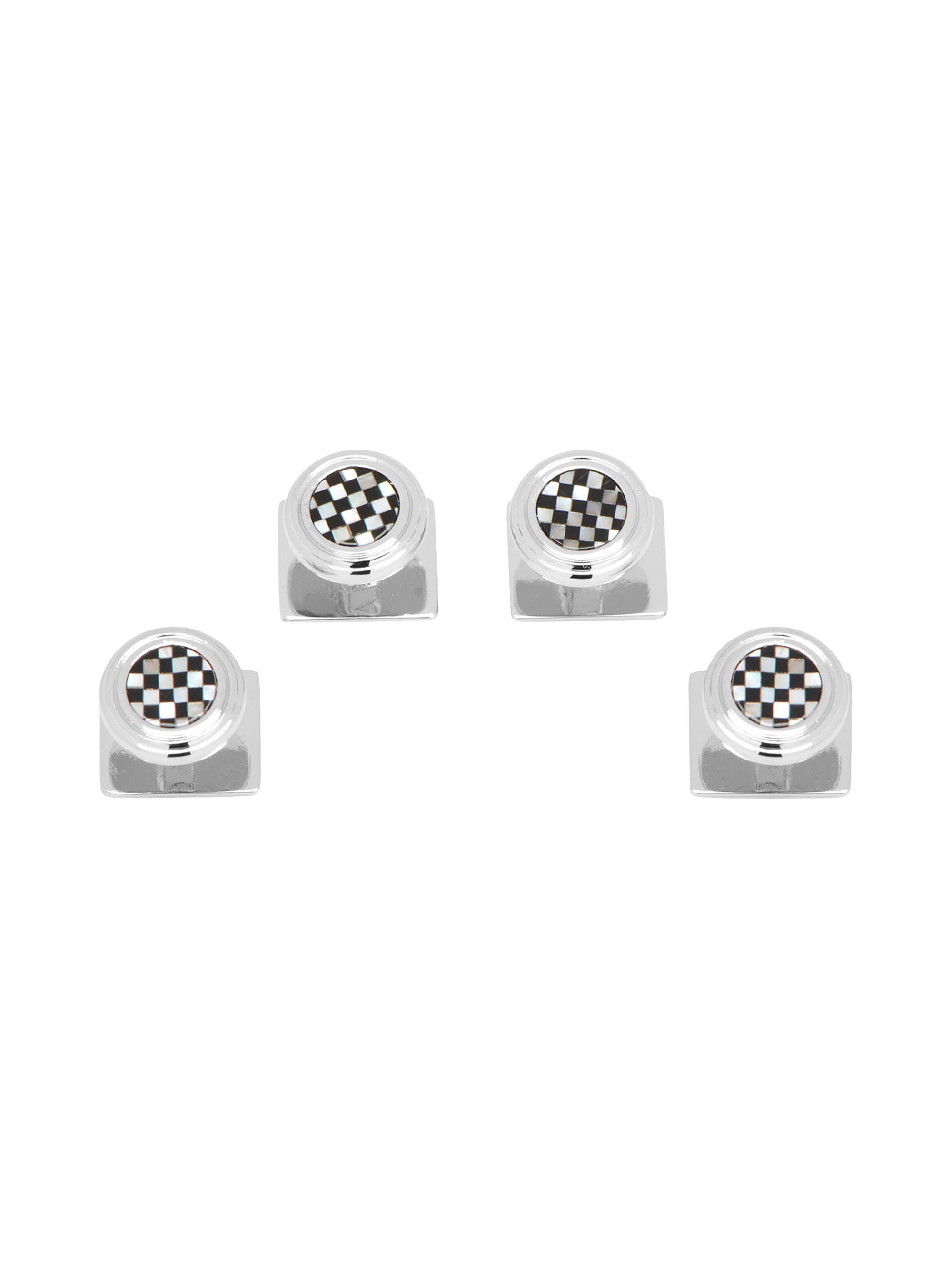 Cufflinks, Inc. Men's Onyx & Mother Of Pearl Checker Step Studs - Black