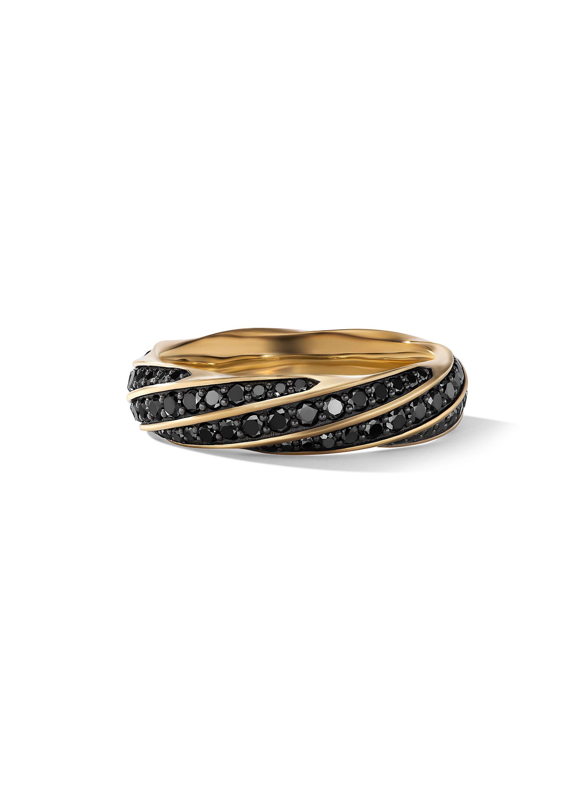 David Yurman Men's 6MM Cable Edge Band Ring With Black Pavé Diamonds - Gold