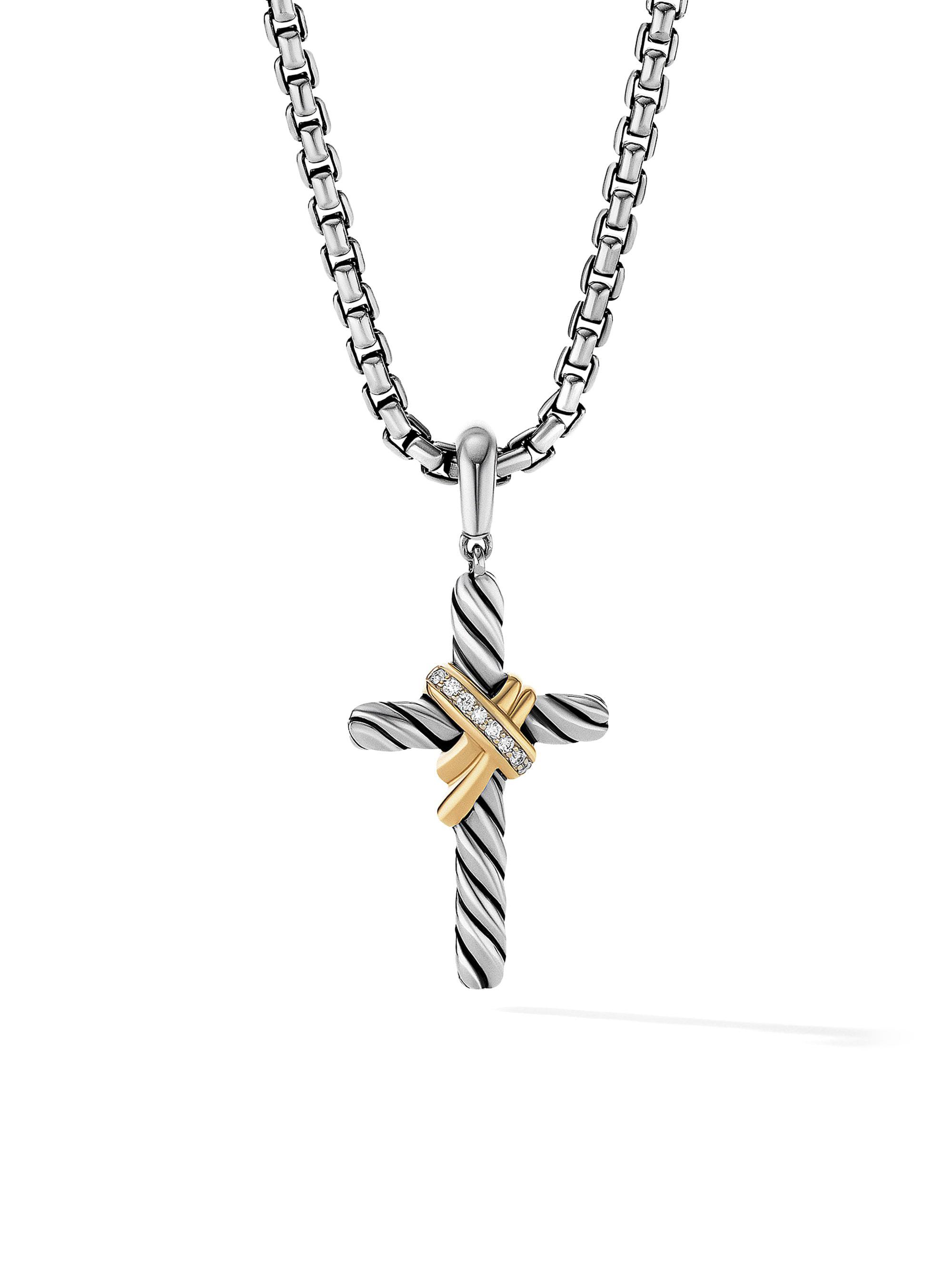 David Yurman Women's X Cross Pendant in Sterling Silver with 18K Yellow Gold and Diamonds, 32mm - Diamond