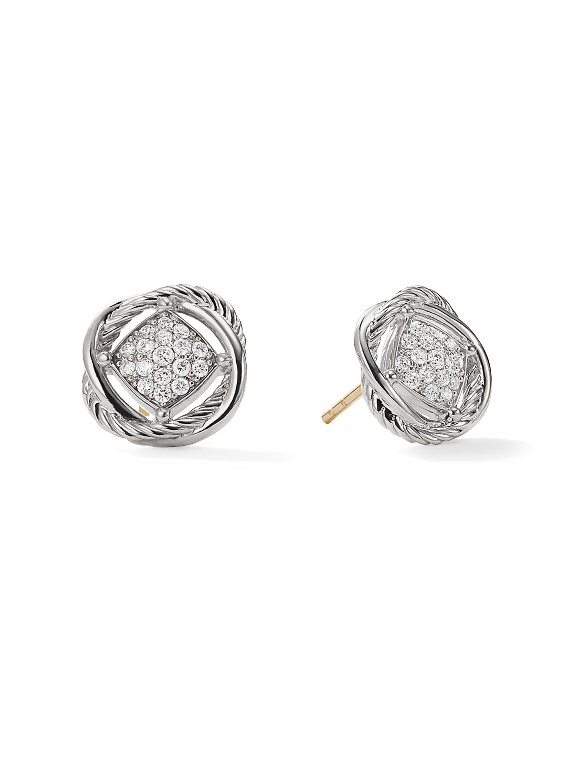 David Yurman Women's Infinity Stud Earrings in Sterling Silver with Diamonds, 13mm - Diamond