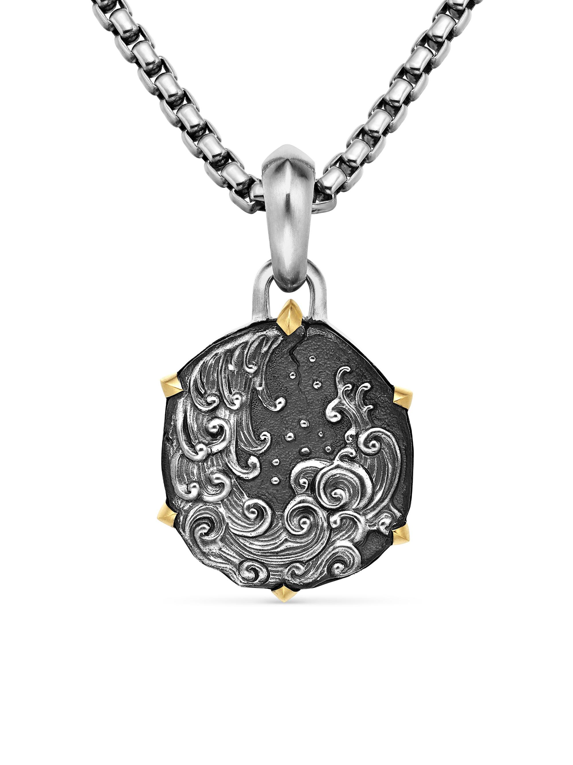 David Yurman Men's Pisces Amulet in Sterling Silver with 18K Yellow Gold, 33mm - Aquarius