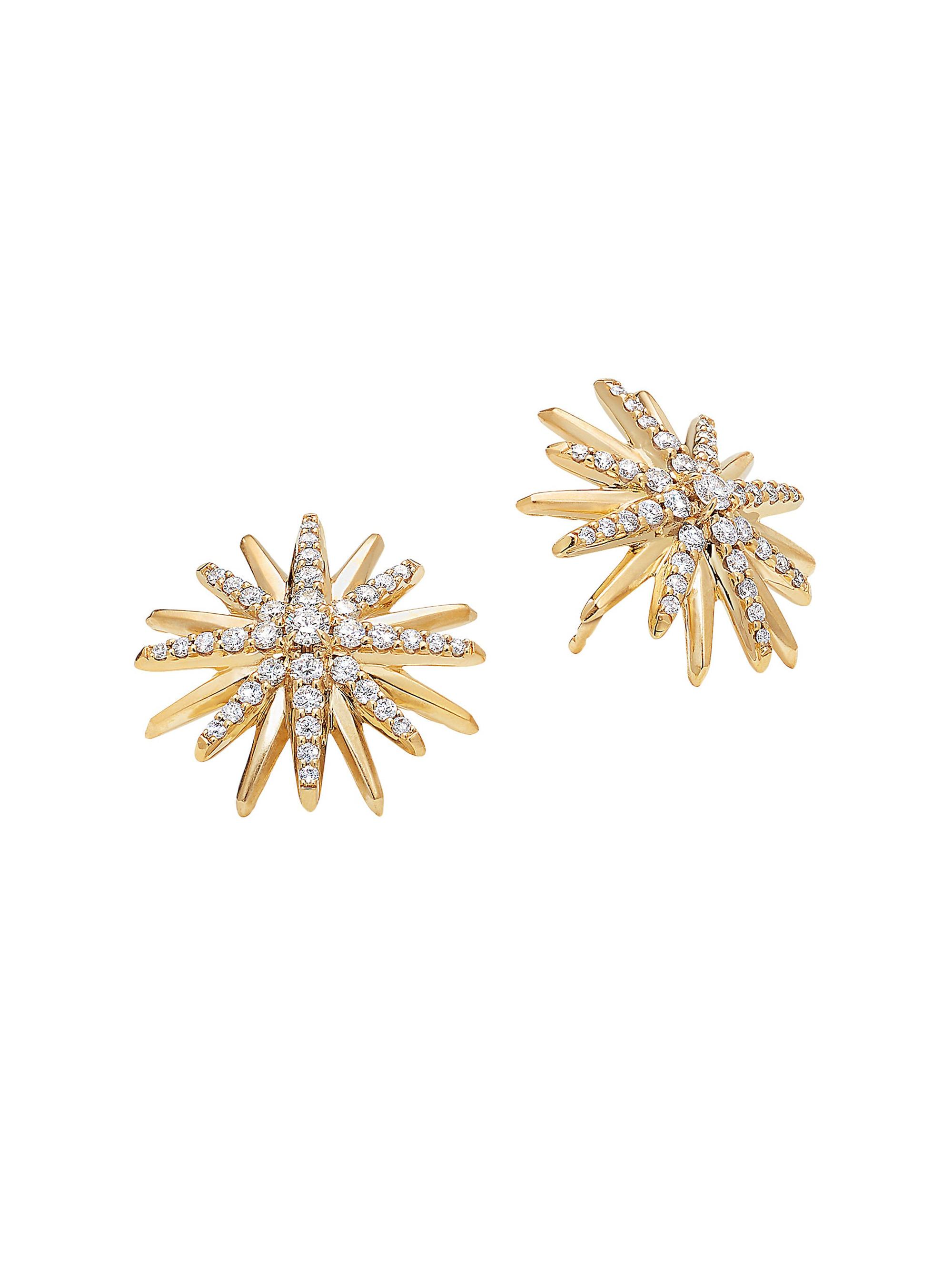 David Yurman Women's Starburst Stud Earrings in 18K Yellow Gold with Diamonds, 19mm - Diamond