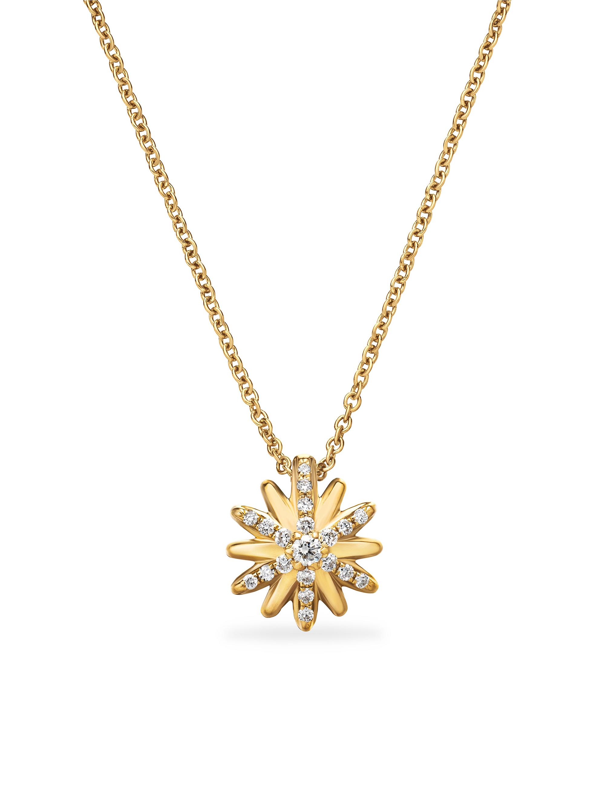 David Yurman Women's Petite Starburst Pendant Necklace in K Yellow Gold with Diamonds, 10.5mm - Diamond