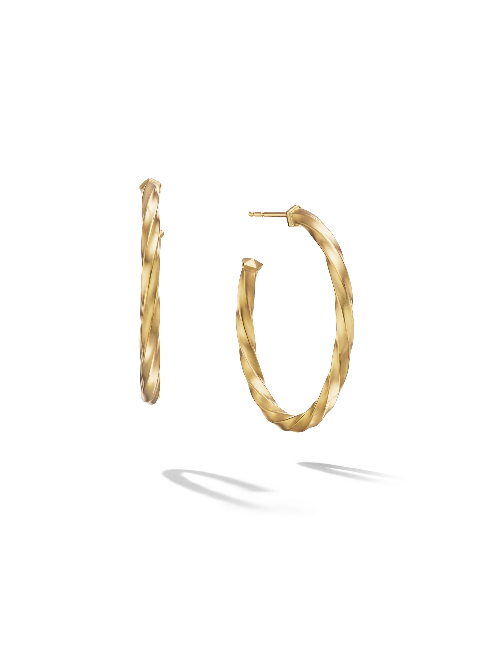 David Yurman Women's Cable Edge Hoop Earrings in 18K Yellow Gold, 1.5in - Gold
