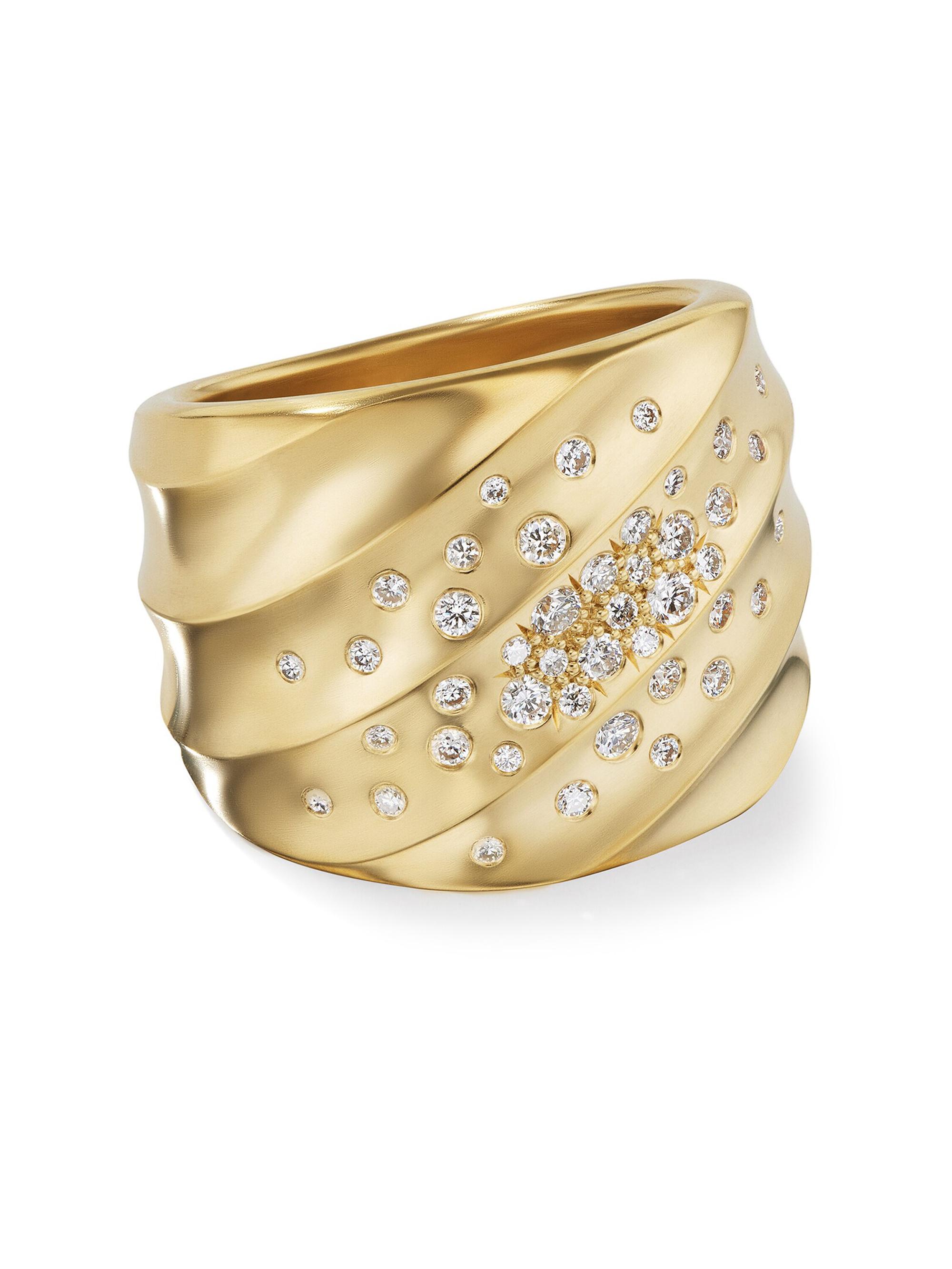 David Yurman Women's Cable Edge Saddle Ring In Recycled 1K Yellow Gold With Pavé Diamonds - Gold