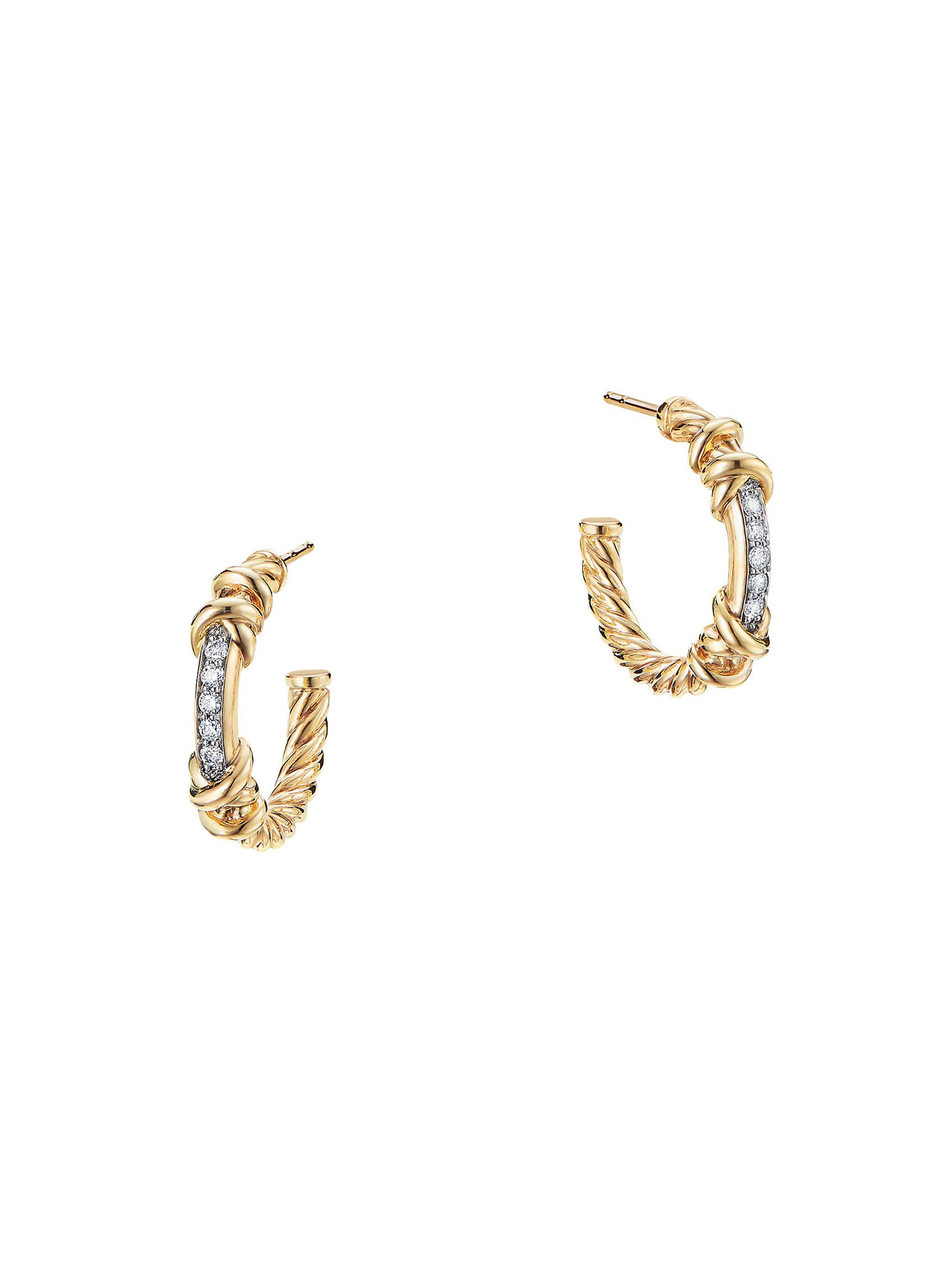 David Yurman Women's Petite Helena Wrap Hoop Earrings in 18K Yellow Gold with Diamonds, 3/4in - Diamond