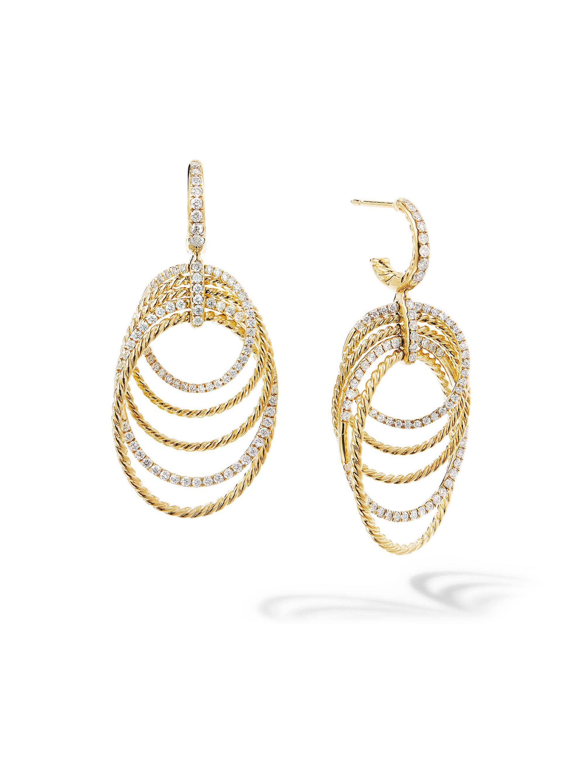 David Yurman Women's DY Origami Drop Earrings in 18K Yellow Gold with Diamonds, 21mm - Diamond