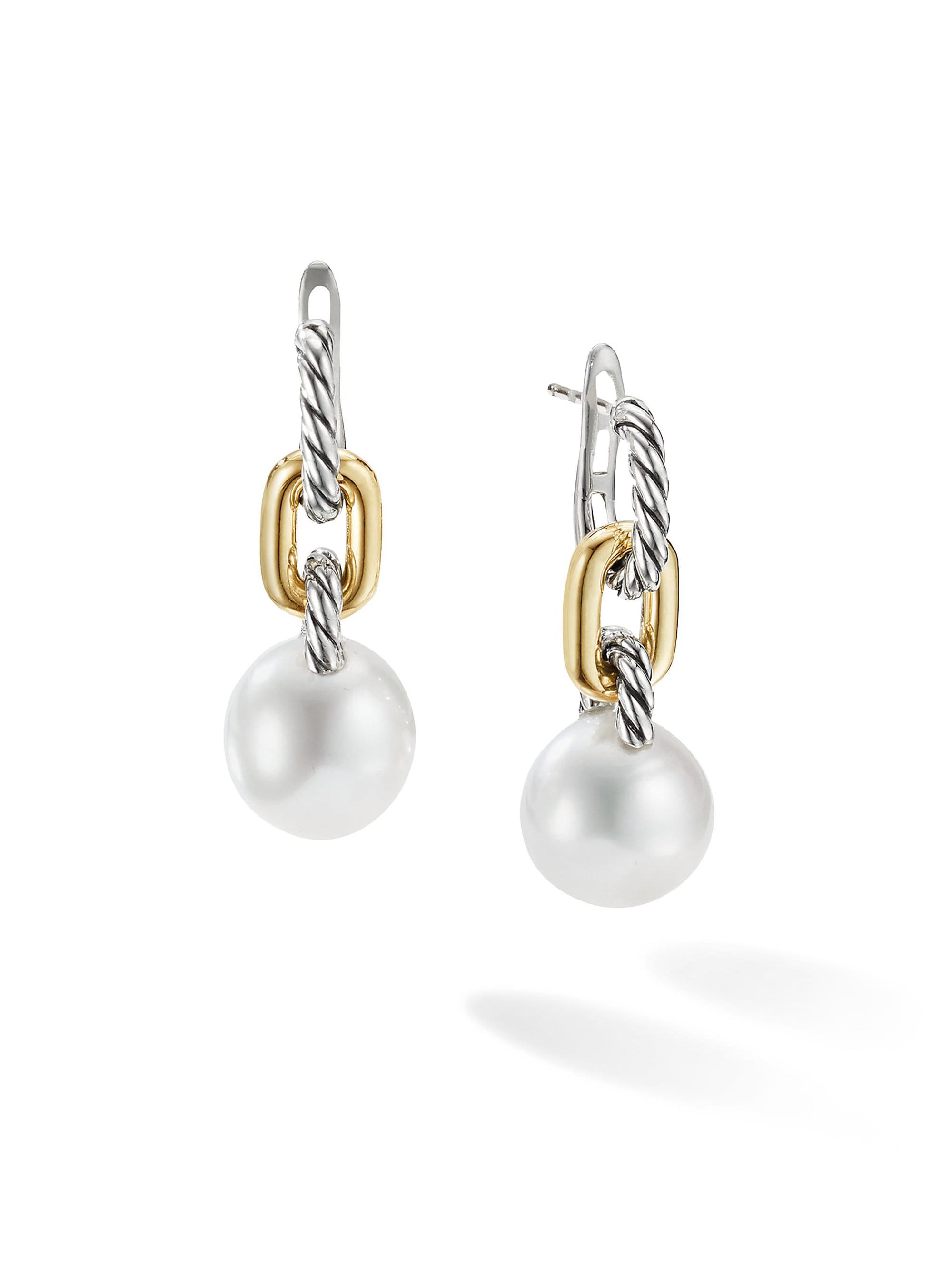 David Yurman Women's Madison-Pearl 18K Yellow Gold, Sterling Silver & 11-12MM Cultured South Sea White Pearl Drop Earrings - Silver
