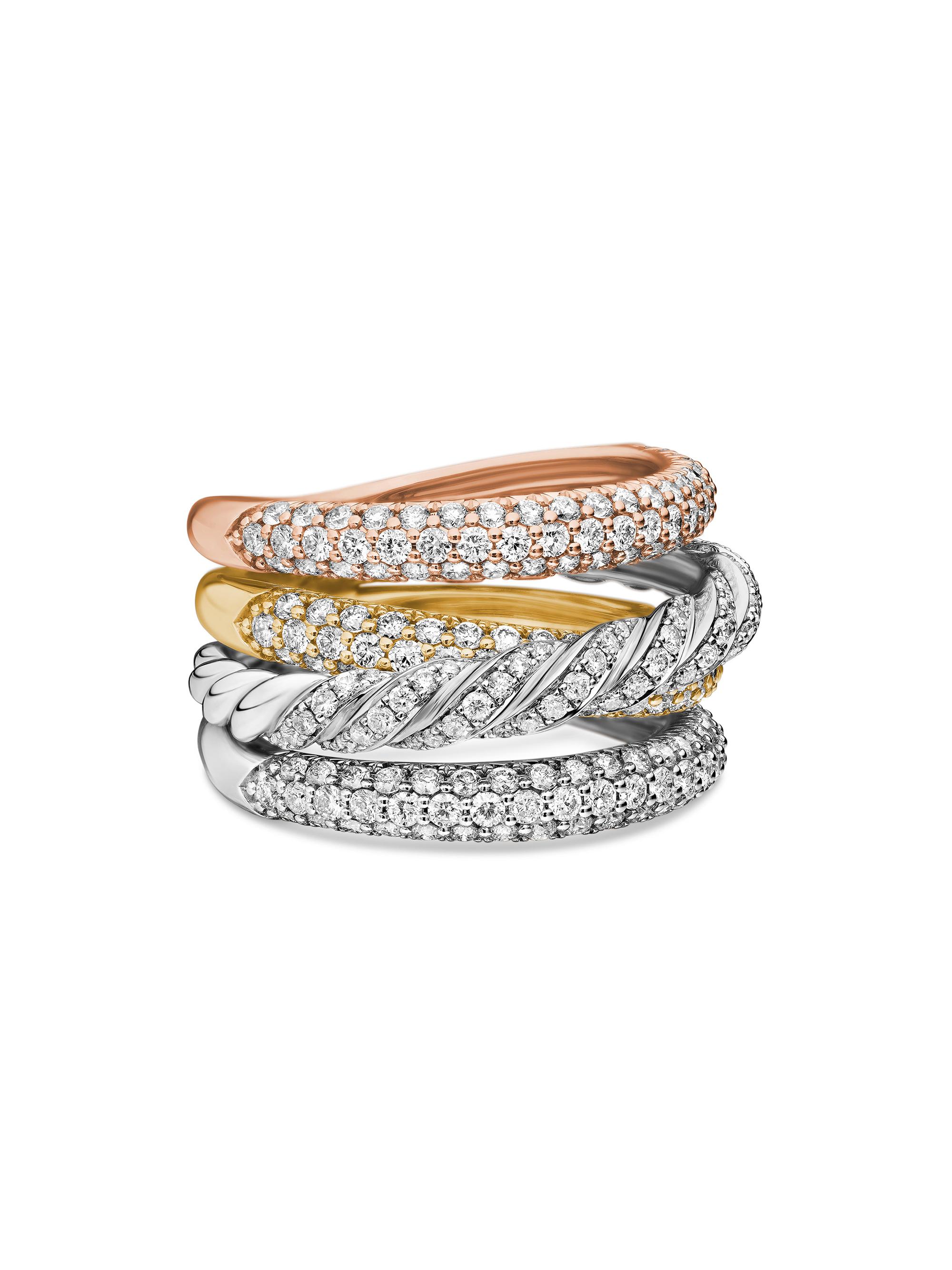 David Yurman Women's Sculpted Cable Four Row Ring in 18K Gold - Diamond