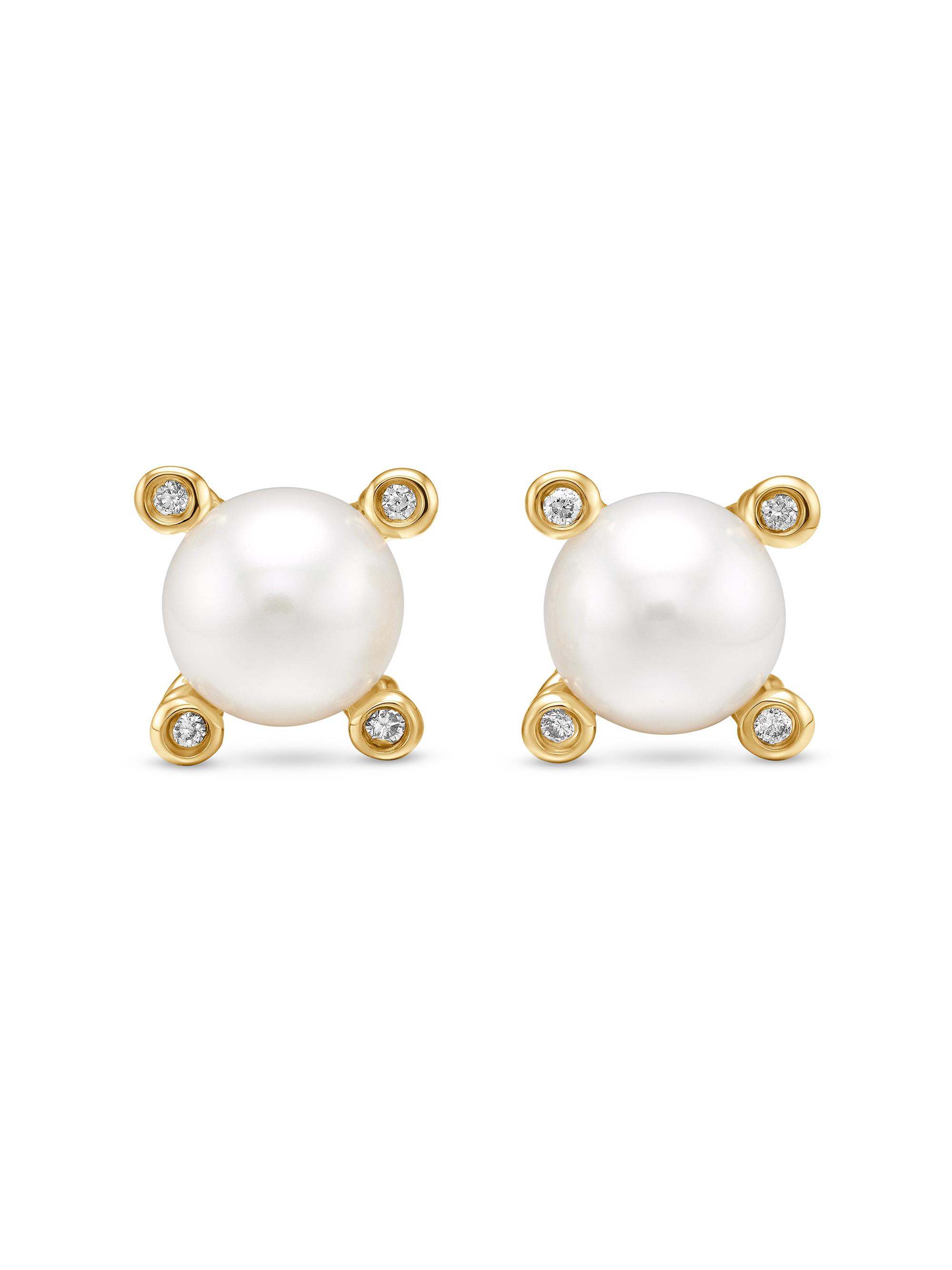David Yurman Women's Pearl Stud Earrings in 18K Yellow Gold with Pearls and Diamonds, 7.4MM - Pearl