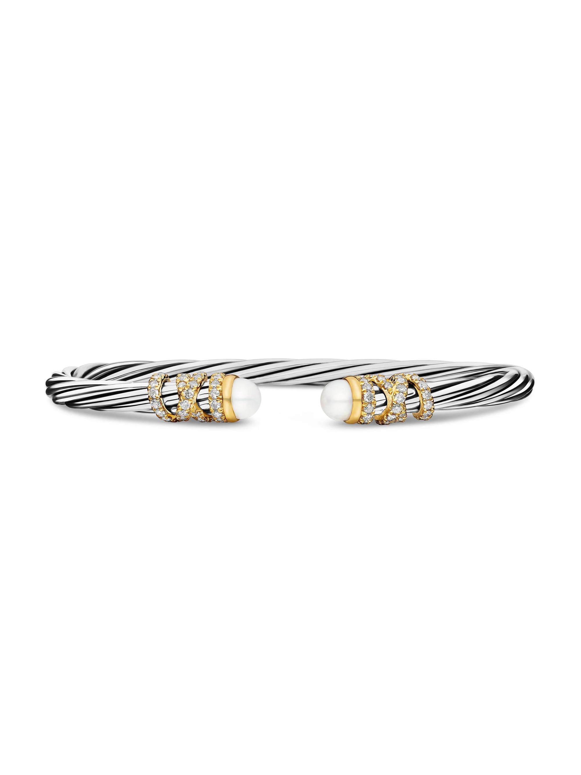 David Yurman Women's Helena End Station Bracelet with Diamonds, 4MM Cultured Freshwater Pearls and 18K Gold - Pearl