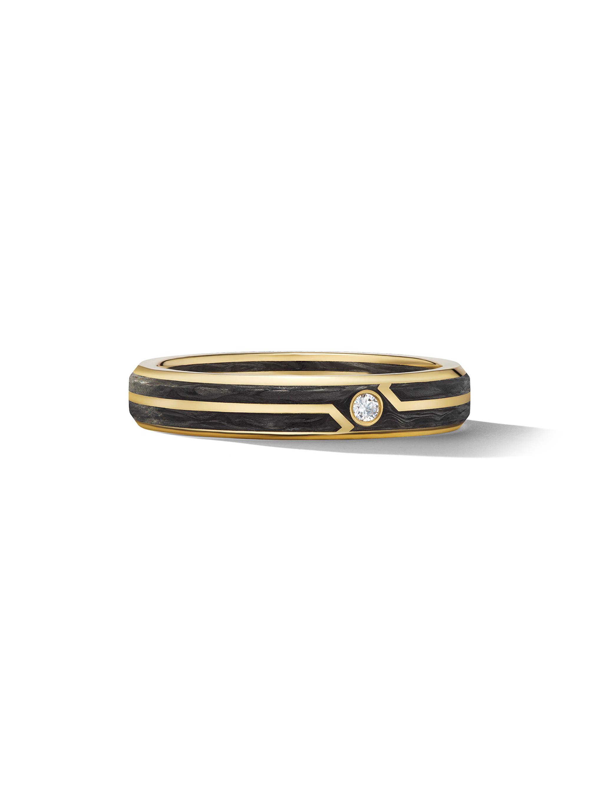 David Yurman Men's Forged Carbon Band Ring in 18K Yellow Gold - Diamond