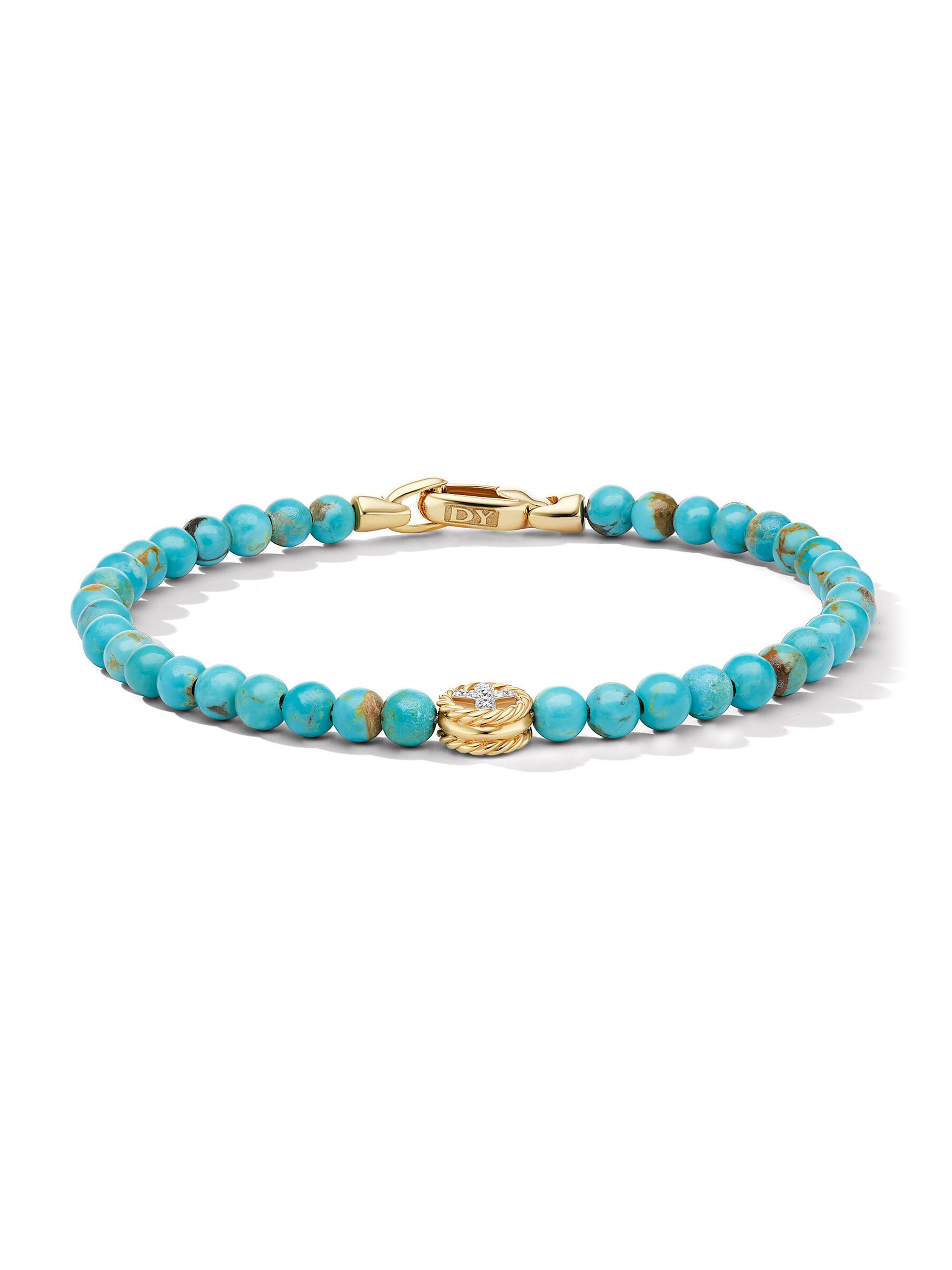 David Yurman Women's Bijoux Spiritual Beads Peace Sign Bracelet with Turquoise, 14K Yellow Gold and Pavé Diamonds - Turquoise