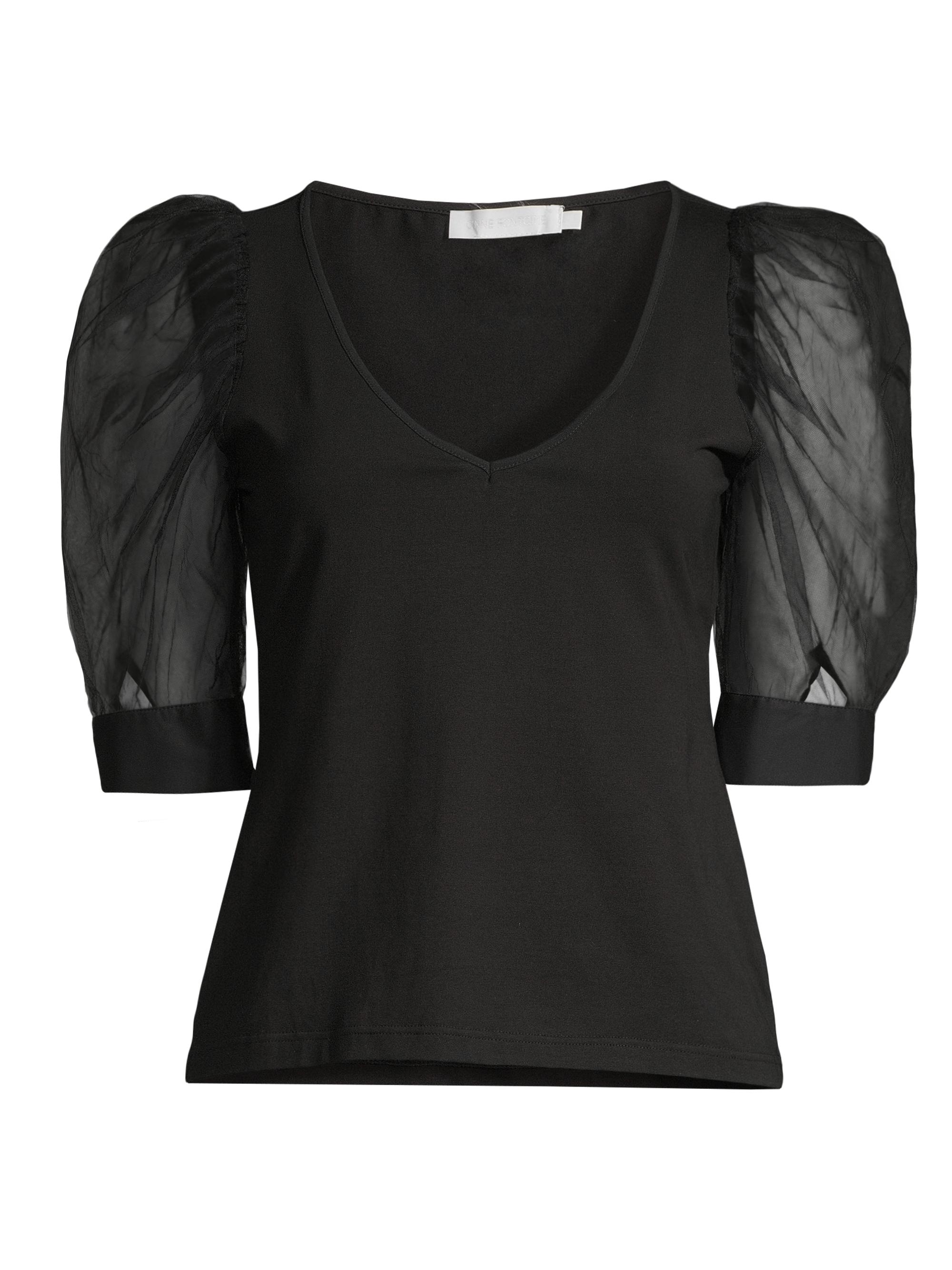 Anne Fontaine Women's Aerial Mesh Puff-Sleeve T-Shirt - Black