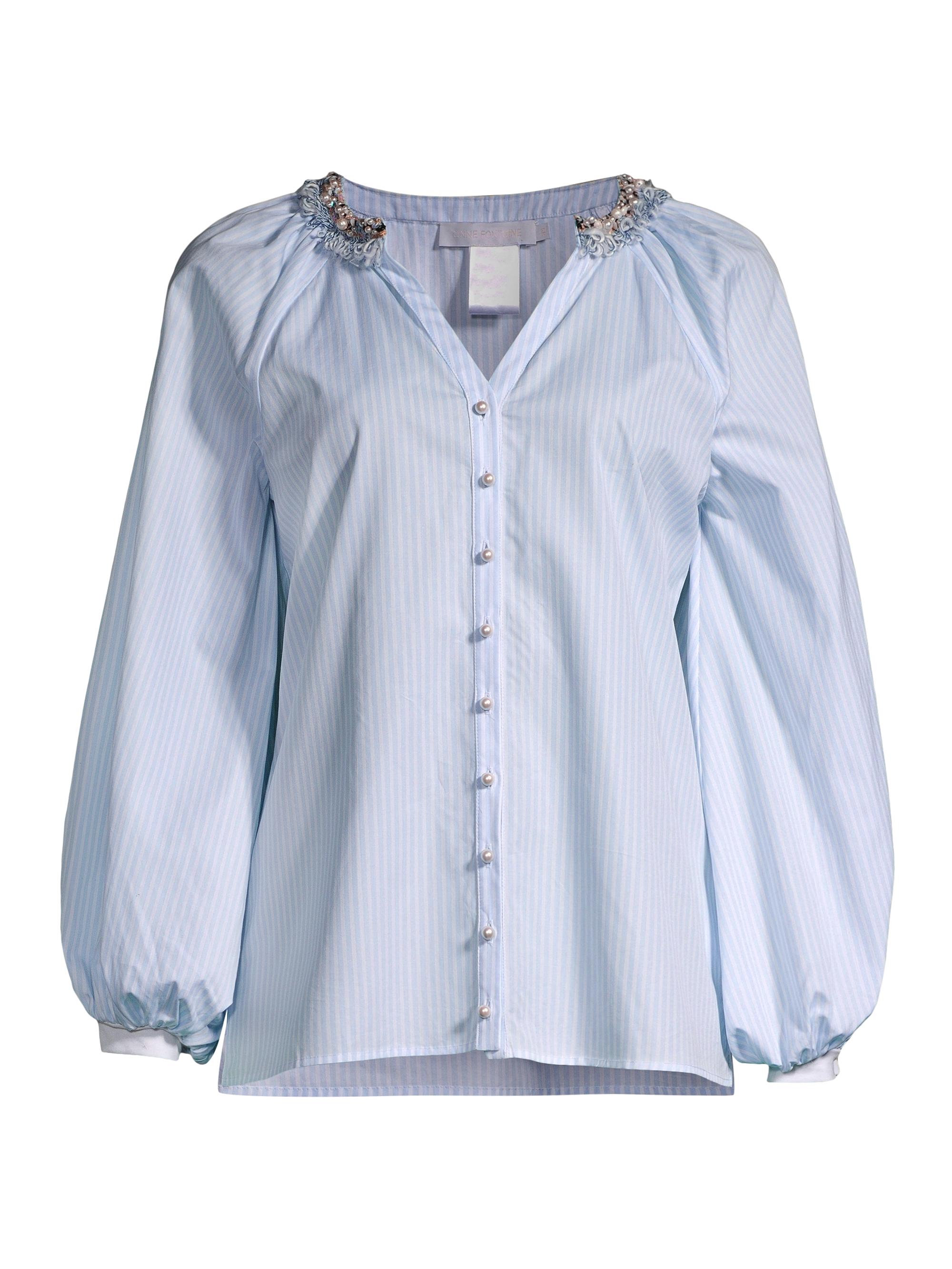 Anne Fontaine Women's Aix Striped Embellished Blouse - Sky Blue