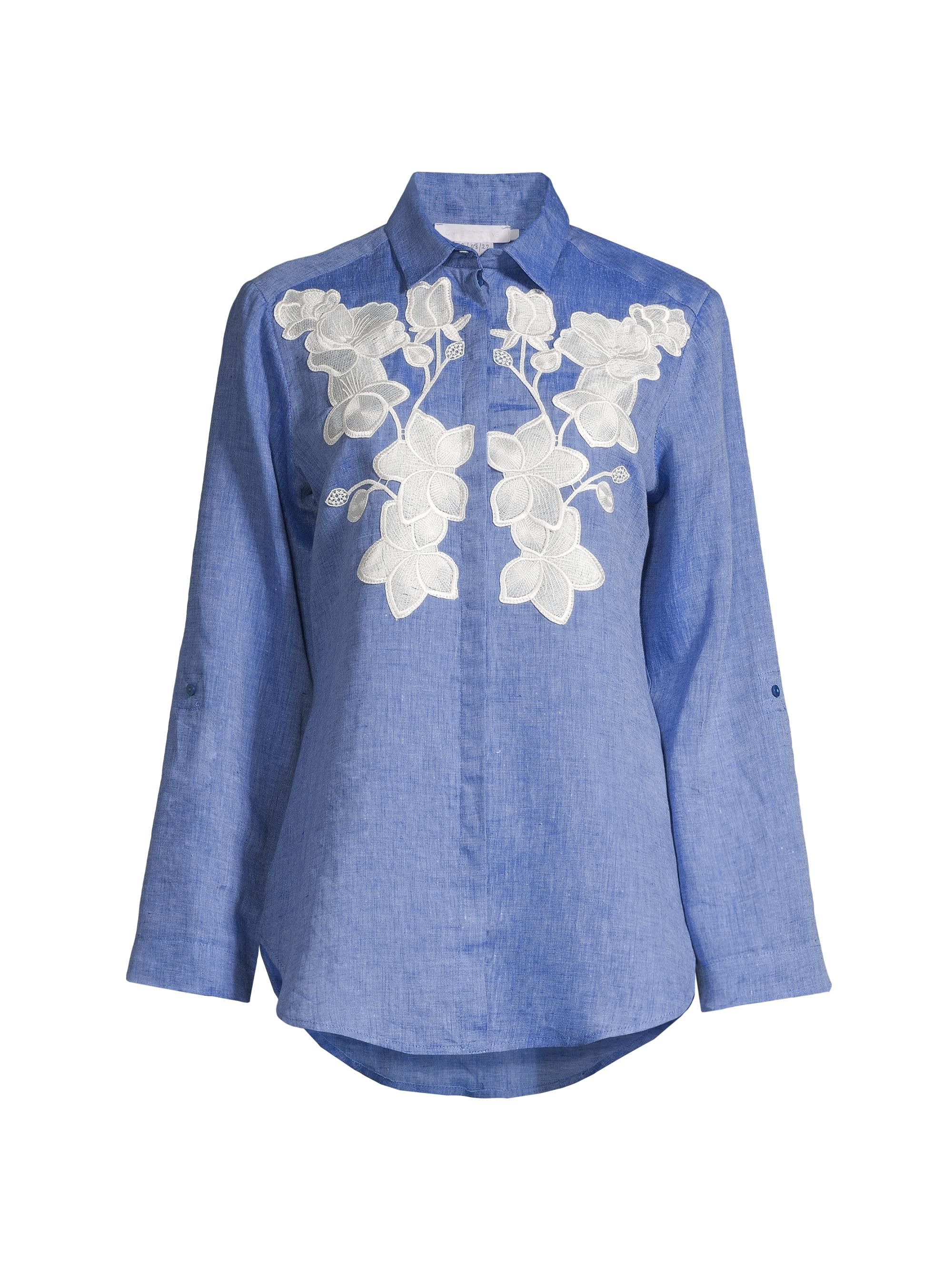 Anne Fontaine Women's Citron Linen Floral Shirt - Denim Blue