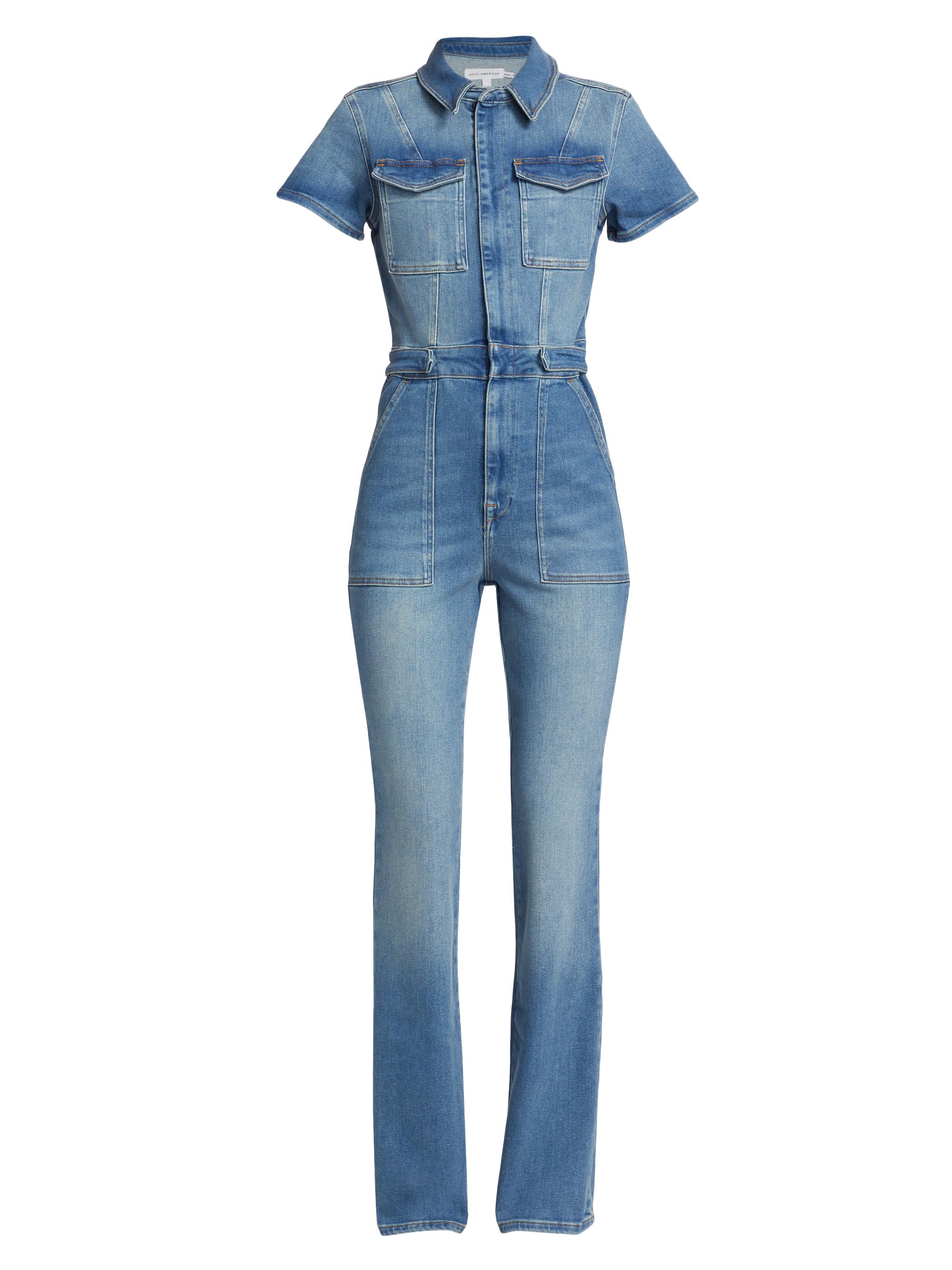 Good American Women's Fit For Success Boot-Cut Denim Jumpsuit - Blue