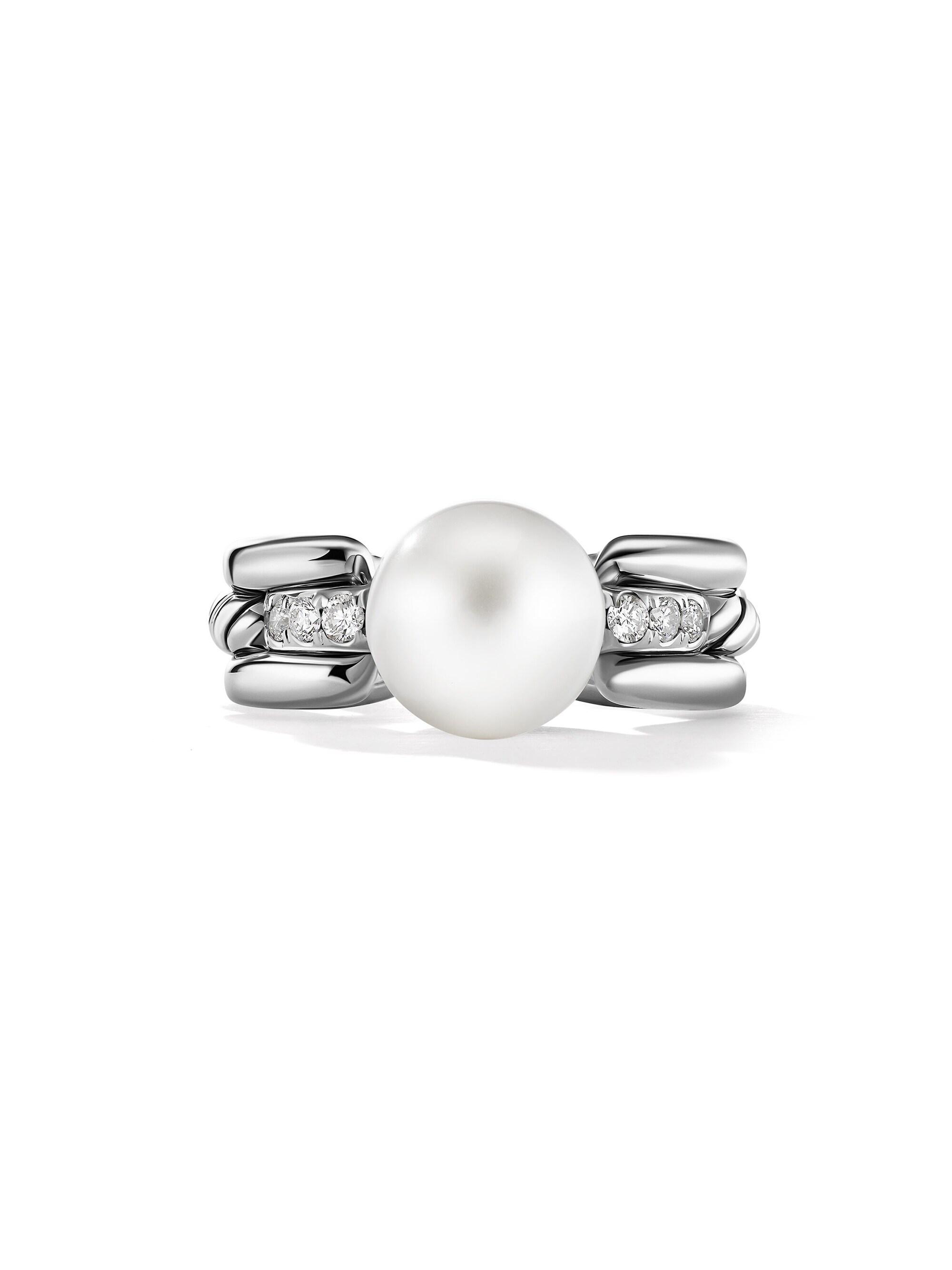 David Yurman Women's DY Madison Pearl Ring In Sterling Silver With Pavé Diamonds - Silver Pave