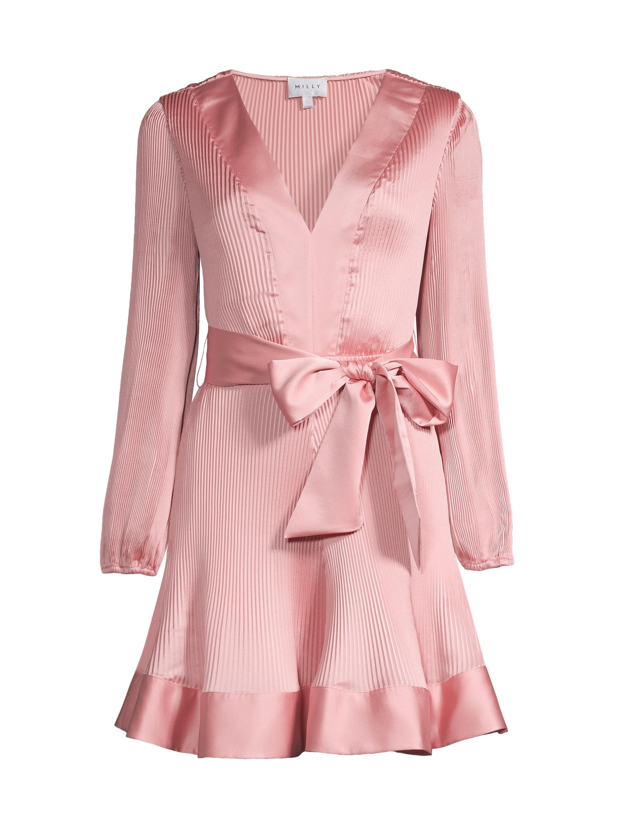 Milly Women's Liv Belted Pleated Satin Minidress - Rose Gold