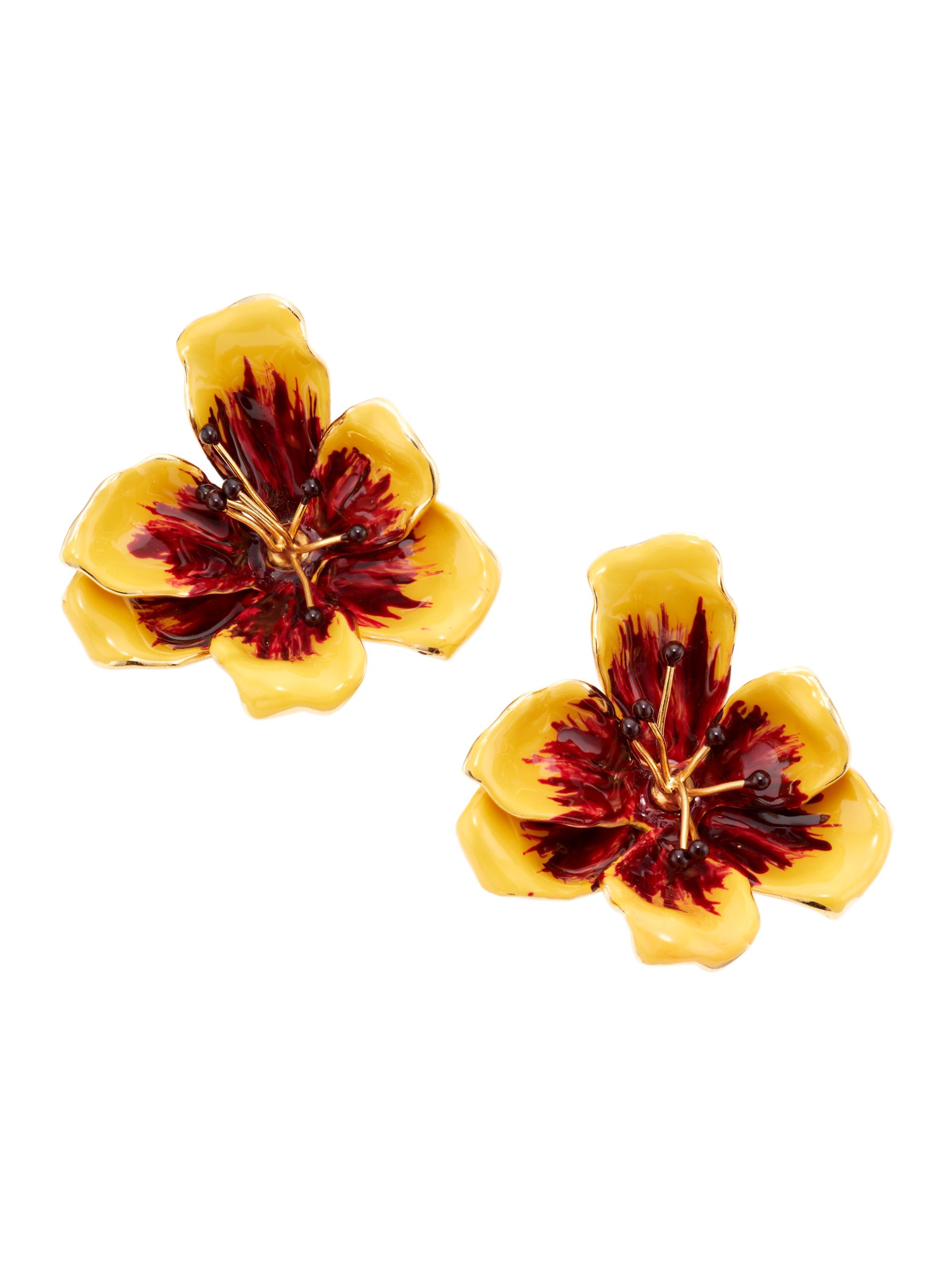 Oscar de la Renta Women's Broken Tulip 14K-Gold-Plated & Enamel Earrings - Yellow Gold