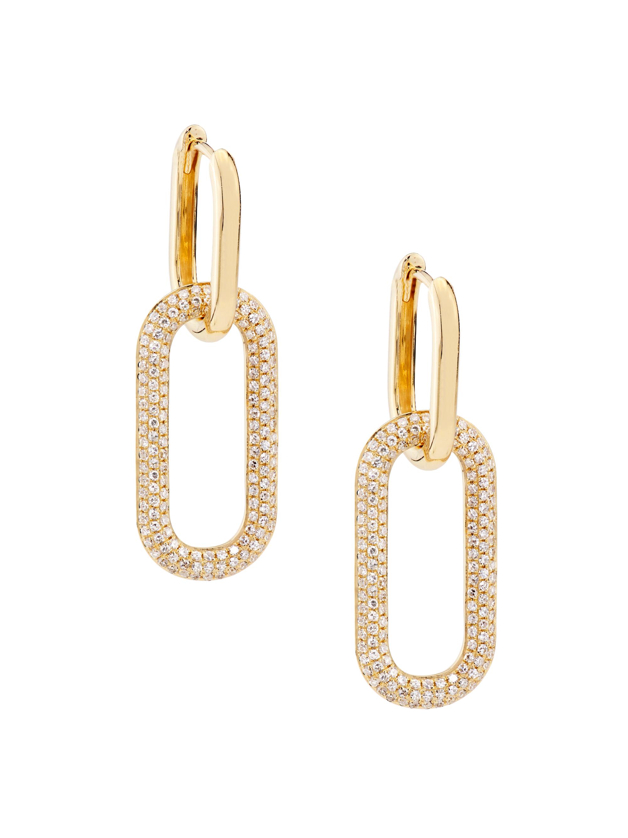 Saks Fifth Avenue Collection Women's 14K Yellow Gold & 0.71 TCW Diamond Oval-Link Drop Earrings - Gold